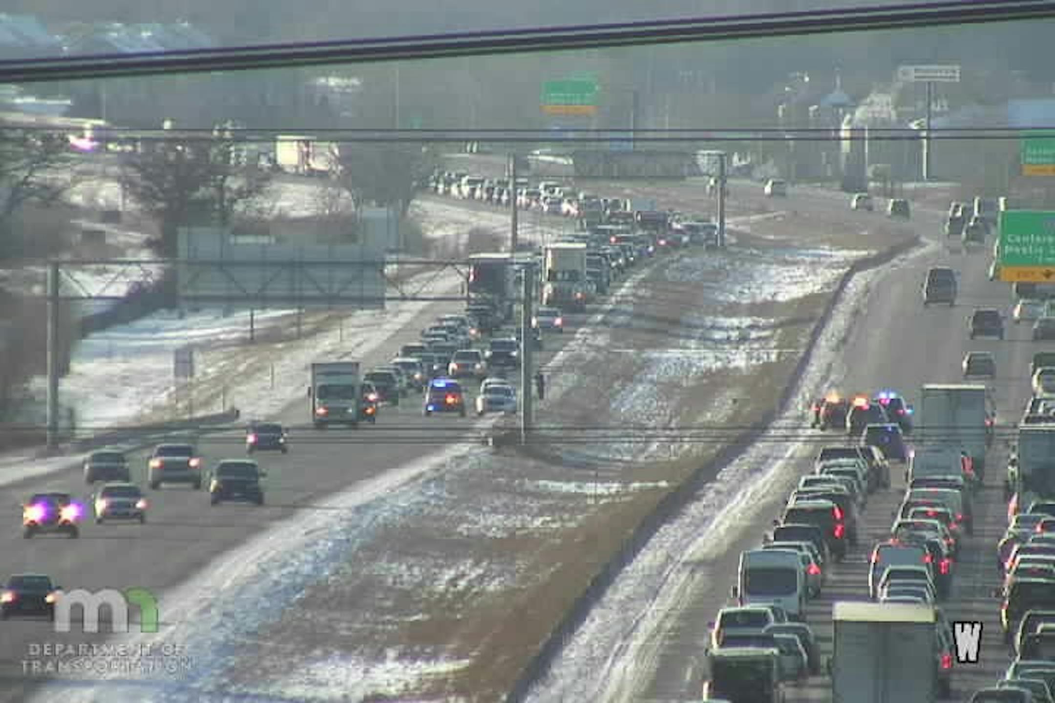 The scene captured by the traffic camera on Hwy. 169 in Shakopee as officials had lanes on the highway closed Thursday afternoon.