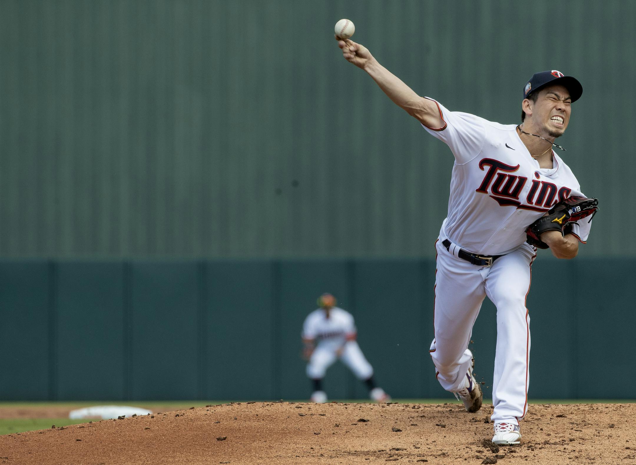 Minnesota Twins pitcher Kenta Maeda (18) in the first inning. ] CARLOS GONZALEZ • cgonzalez@startribune.com – Fort Myers, FL – February 24, 2020, CenturyLink Sports Complex, Hammond Stadium, Minnesota Twins, Spring Training vs. Boston Red Sox