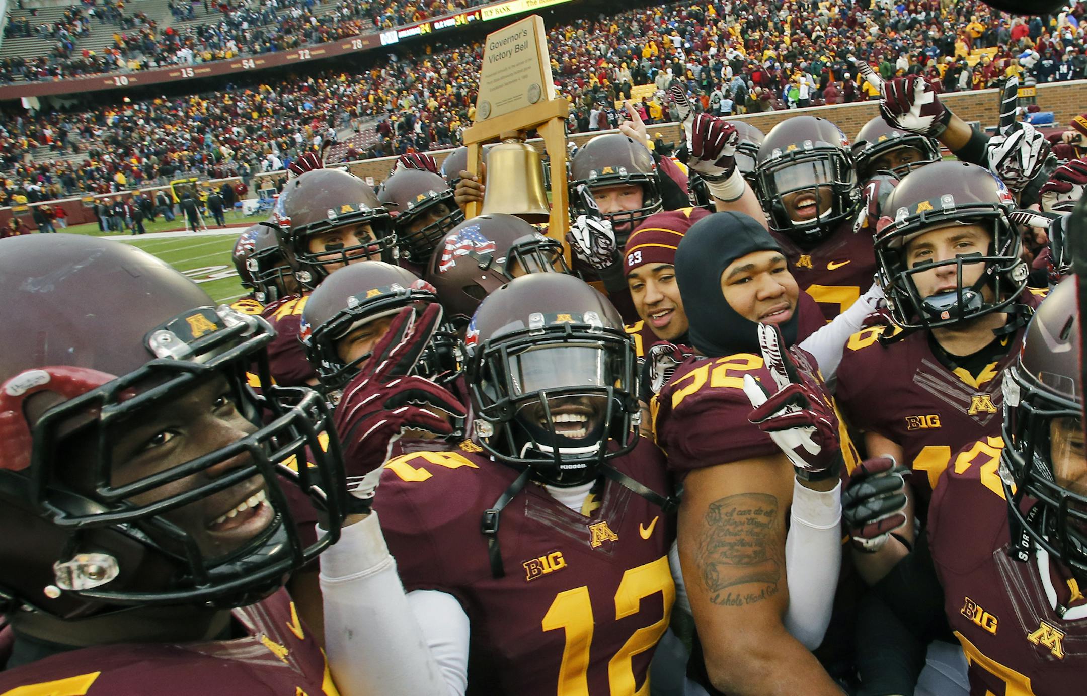 The Gophers’ reward for Saturday’s win was carrying off the Governor’s Victory Bell. A certain other trophy game is coming up in two weeks.