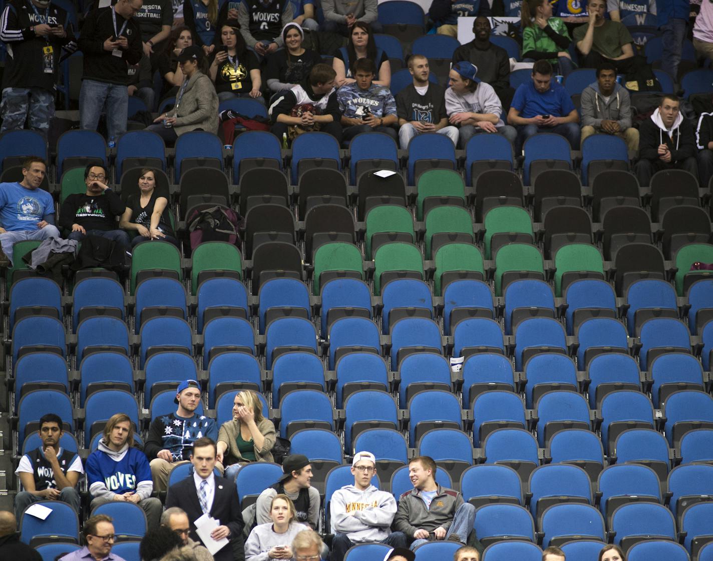 Empty seats at a Timberwolves-Suns game in early January. ] (Aaron Lavinsky | StarTribune) The Minnesota Timberwolves play the Phoenix Suns Wednesday, Jan. 7, 2014 at Target Center in Minneapolis. ORG XMIT: MIN1501151603413190