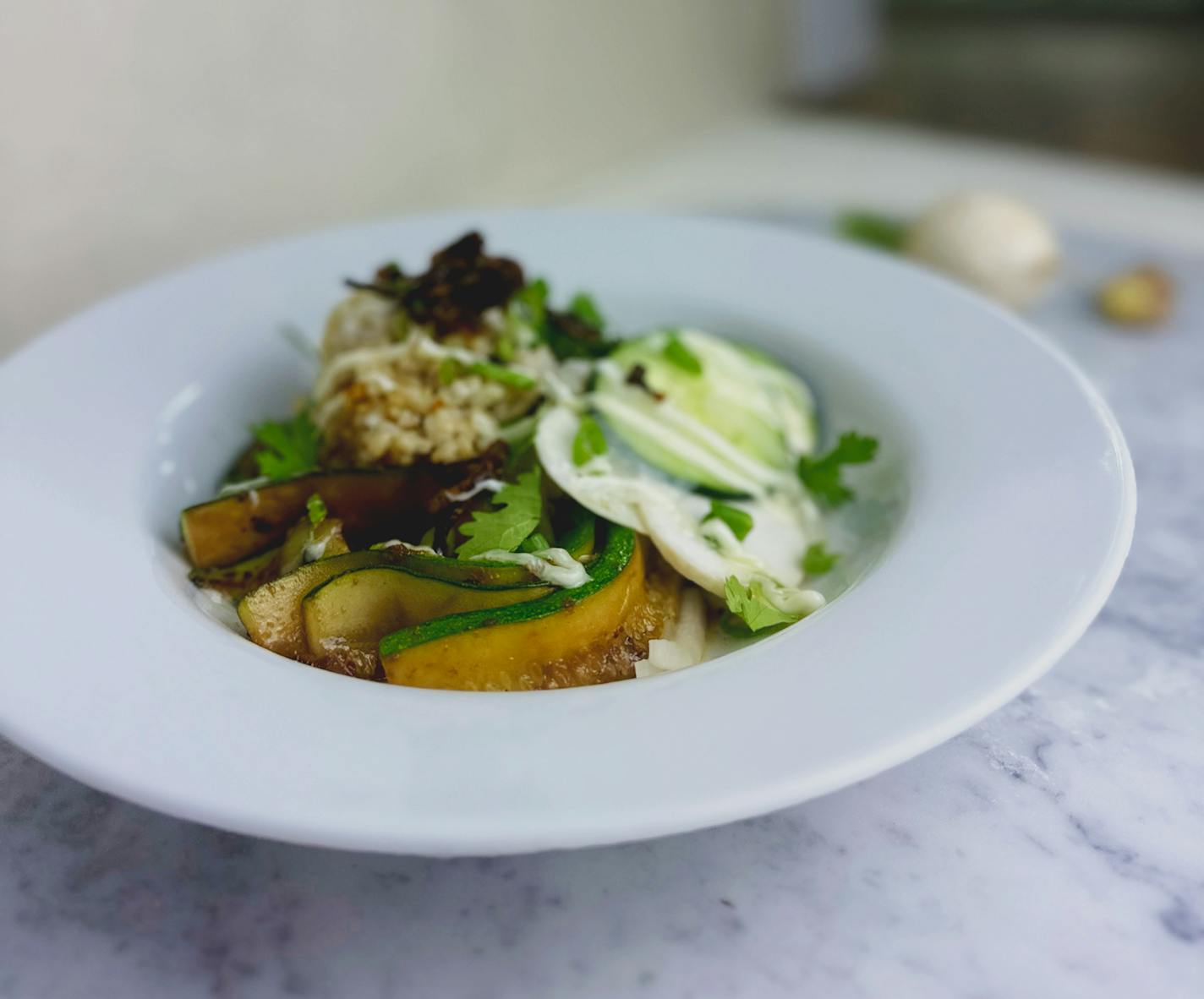 Zucchini Poke with Quick Pickled Vegetables and Hot Honey Mayo is a quick summer meal that beats the heat. Recipe and photo by Alyssa Shultis, special to the Star Tribune