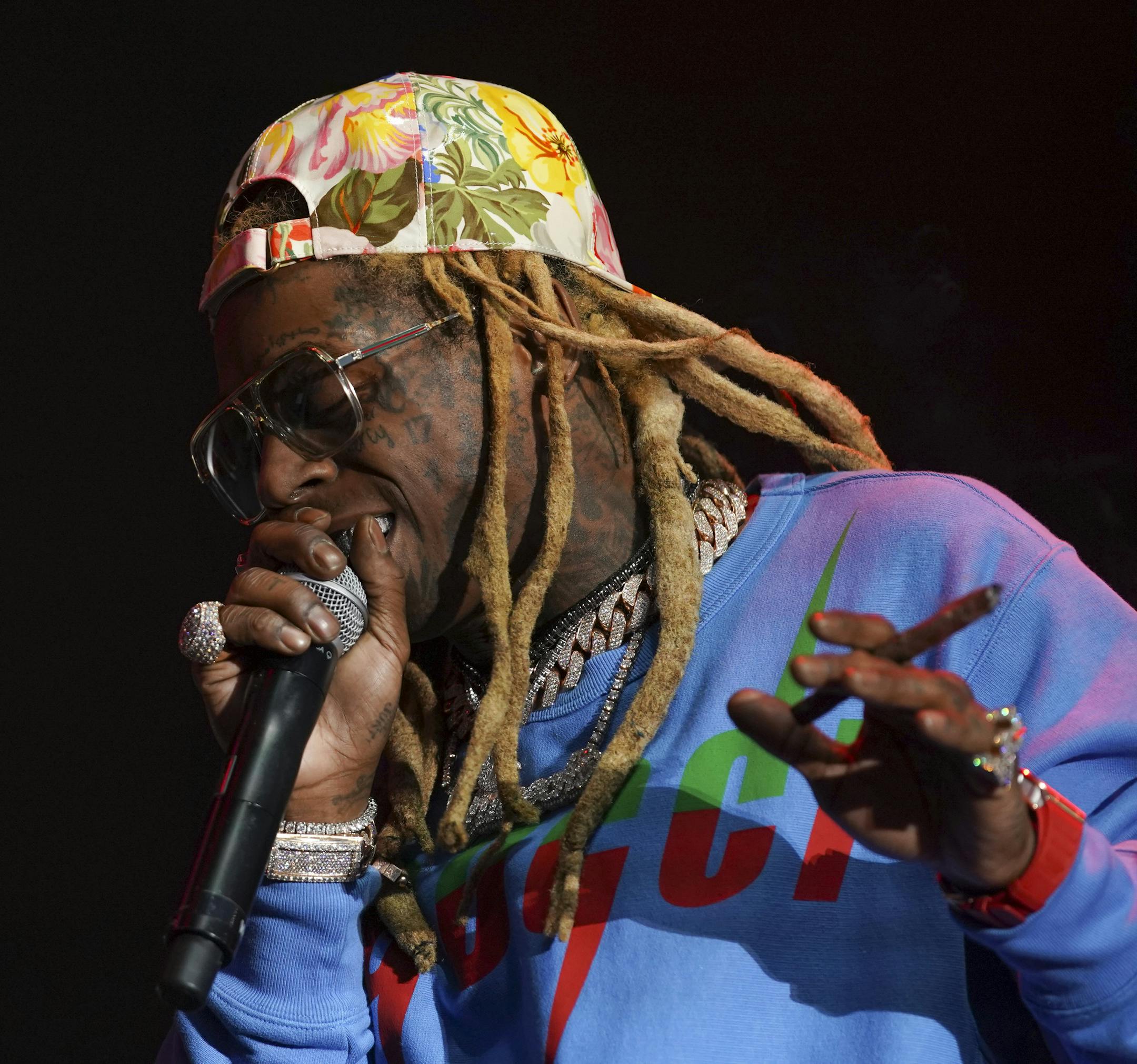 Lil Wayne performed during his set on the Minneapolis stage Sunday night. ] JEFF WHEELER • jeff.wheeler@startribune.com The 12th annual Soundset festival was held Sunday, May 26, 2019 at the Minnesota Fairgrounds.