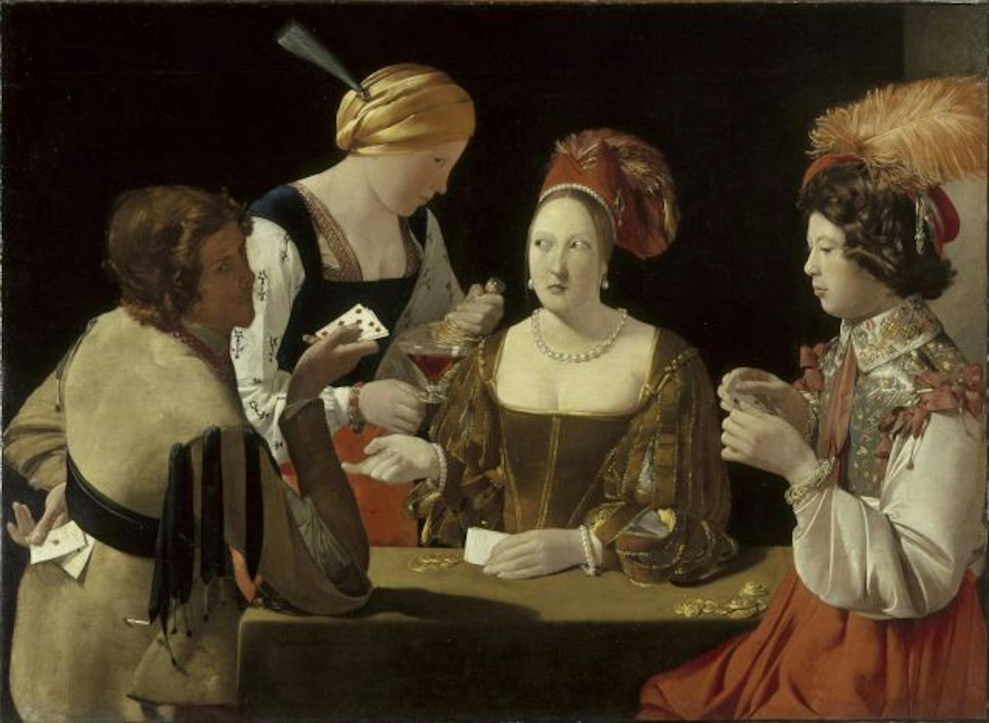 The Cheat with the Ace of Diamonds (Cardsharp), by Georges de La Tour, (1593-1652).