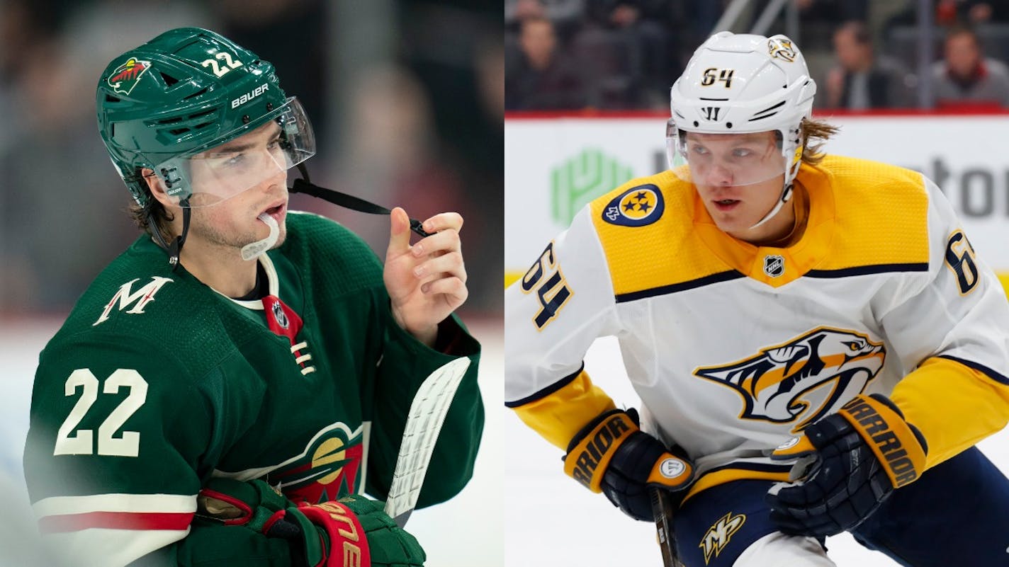 With still 17 games left, Kevin Fiala (left) is only three goals shy of tying his career high of 23 with the Predators in 2017-18. He was traded to the Wild for Mikael Granlund (right) about a year ago.