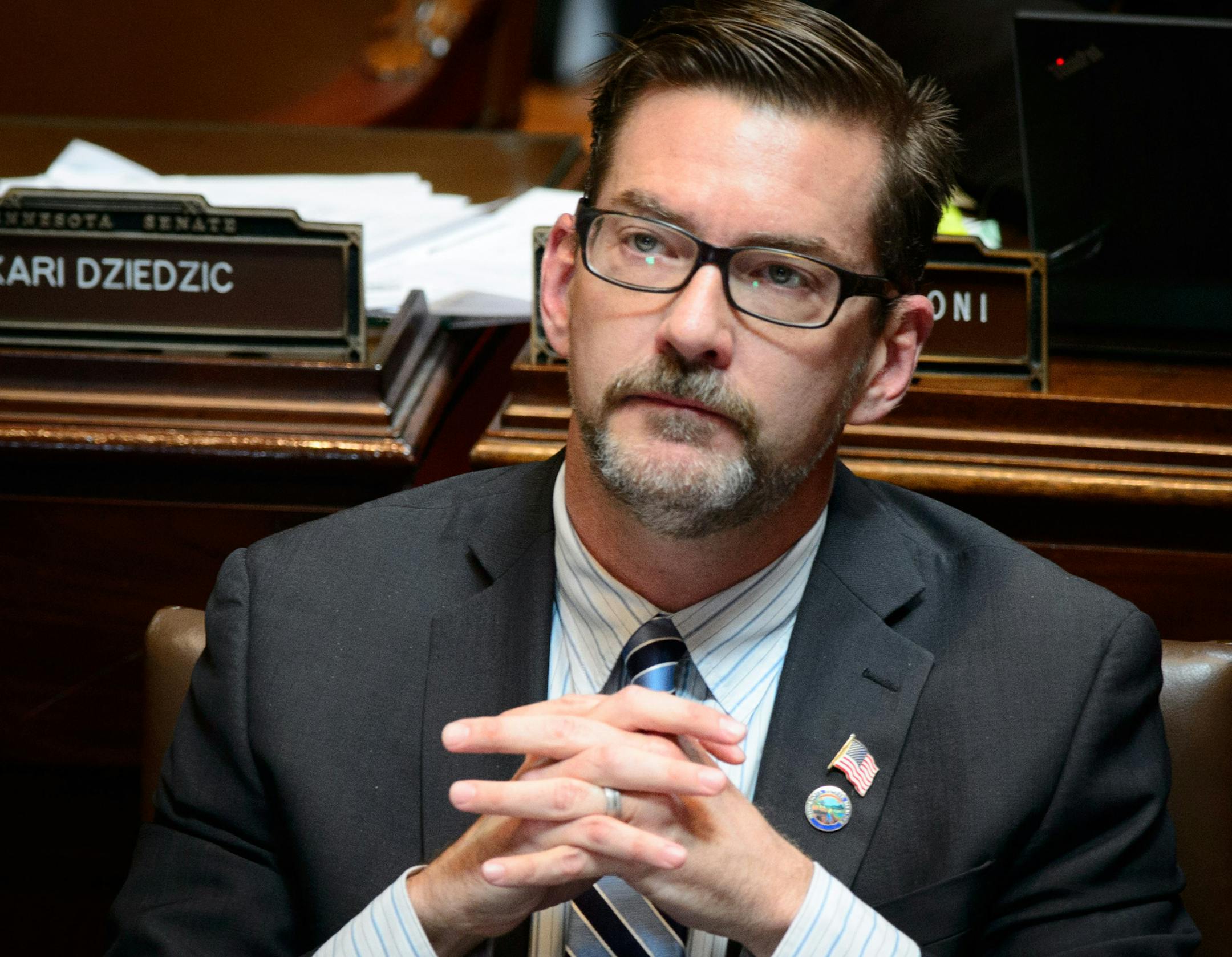 Medical marijuana bill author Sen. Scott Dibble listened as Sen. Bill Ingebrigtsen argued against it on the Senate floor. ] Tuesday, May 6, 2014 GLEN STUBBE * gstubbe@startribune.com