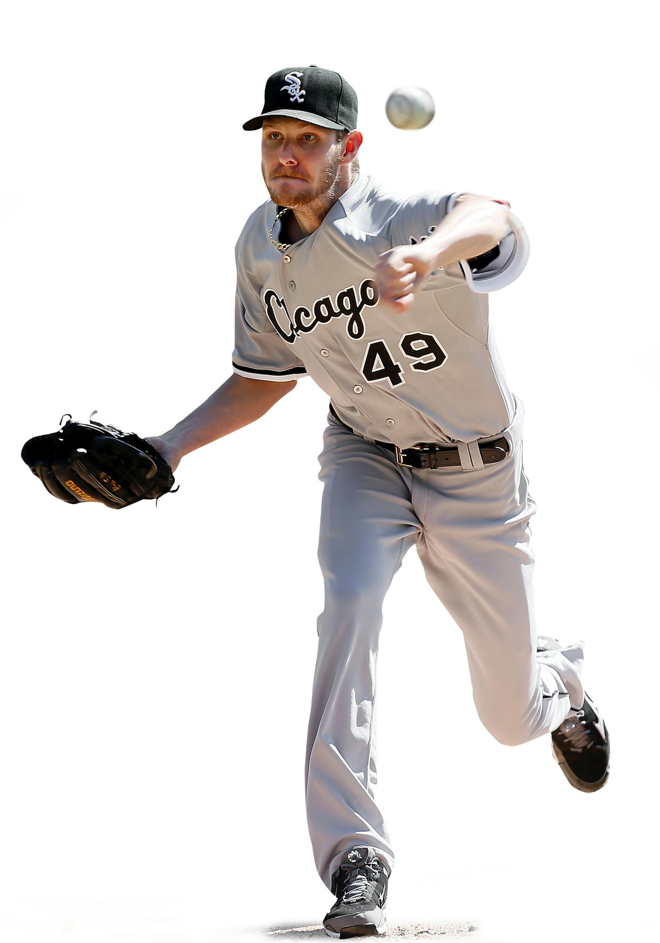 Chicago White Sox pitcher Chris Sale throws against the Detroit Tigers in the first inning of a baseball game in Detroit Wednesday, Sept. 24, 2014. (AP Photo/Paul Sancya) ORG XMIT: MIPS104