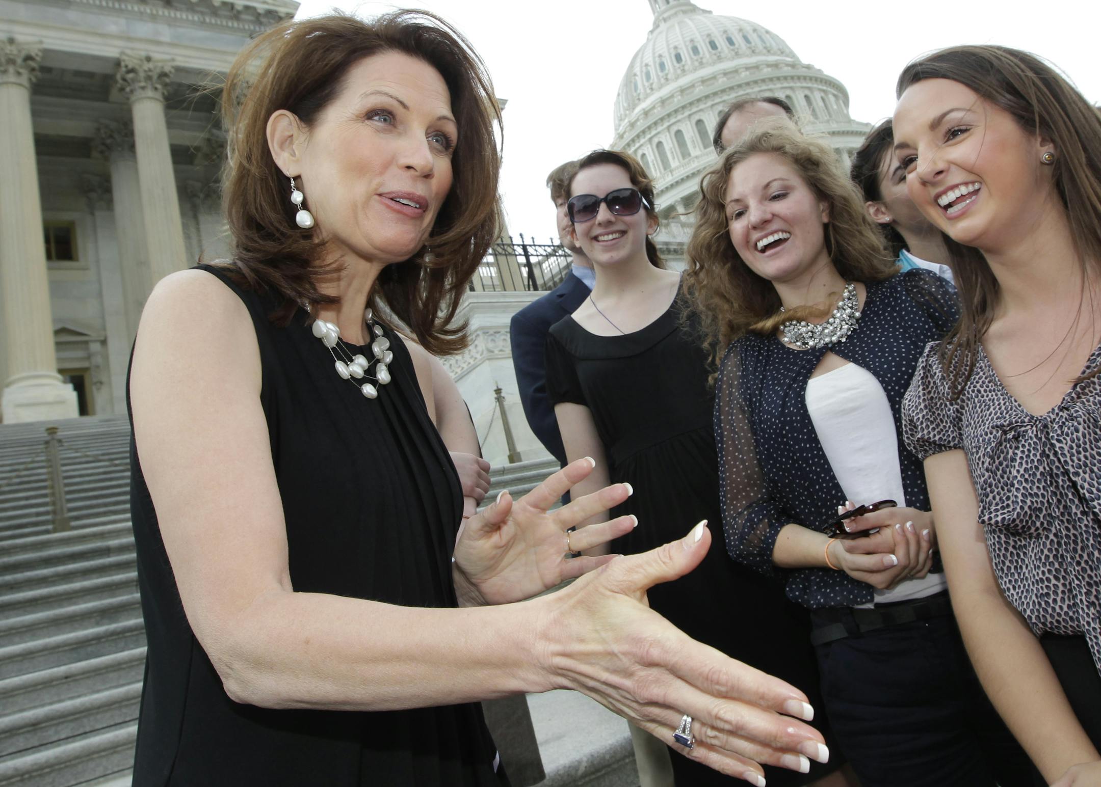 Rep. Michele Bachmann, R-Minn., greeted well-wishers Thursday on the steps of the House of Representatives in Washington, D.C.