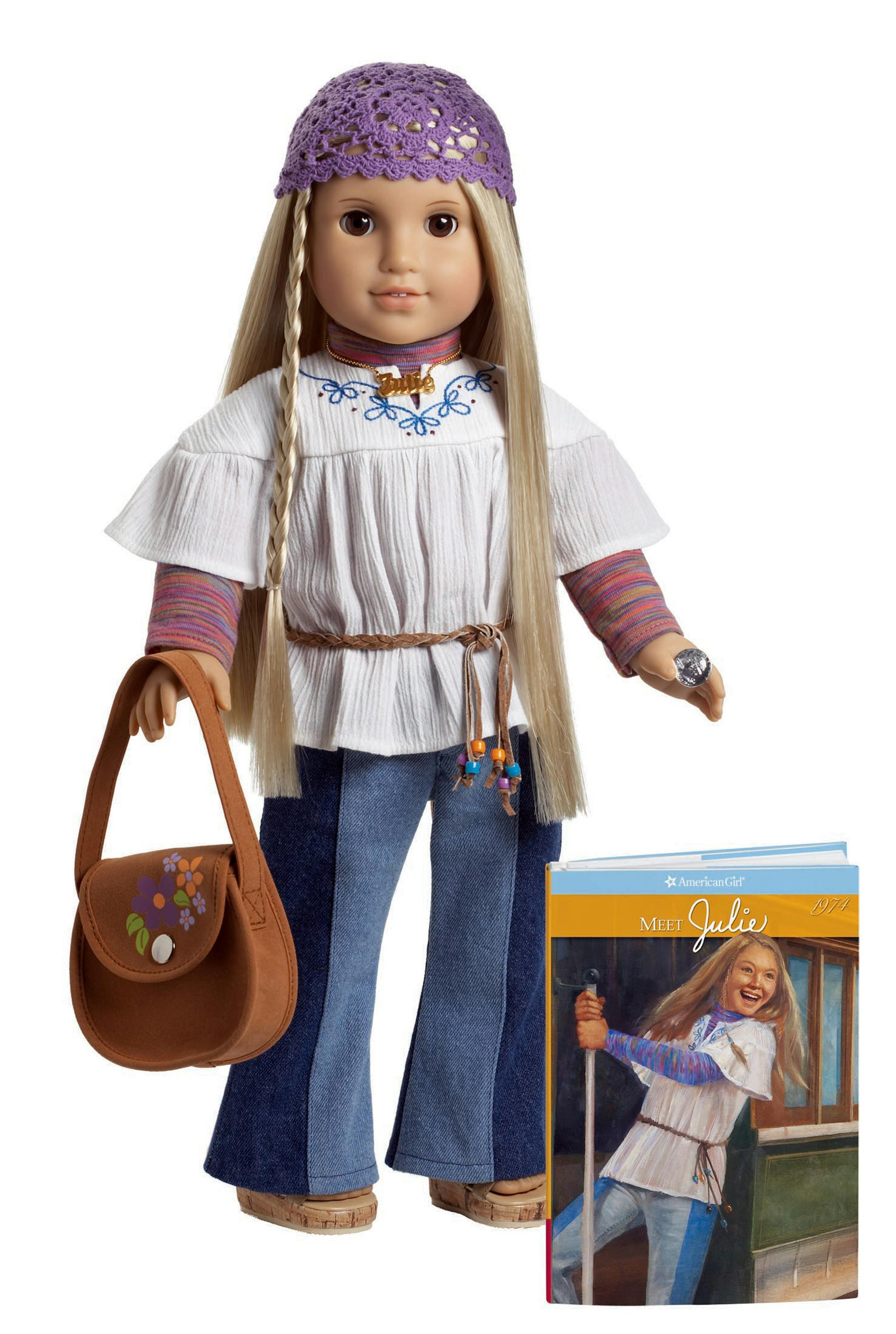 American Girl's character Julie lives in the 1970s. Julie and her Chinese-American friend, Ivy, are the latest additions to American Girl's fabulously popular line of historical dolls and books. Scheduled to be introduced on Sept. 10 in the company's stores in New York, Atlanta, Chicago and Los Angeles, these West Coast girls are the series' first new characters in five years and the first to be situated in an era so close to the present. Now, girls who grew up playing with Dawn and Chatty Cathy