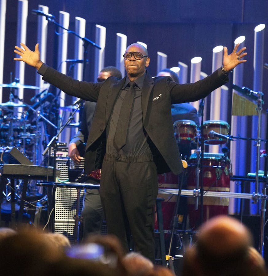 Dave Chappelle is honored with the Mark Twain Prize for American Humor at the Kennedy Center for the Performing Arts on Sunday, Oct. 27, 2019, in Washington.