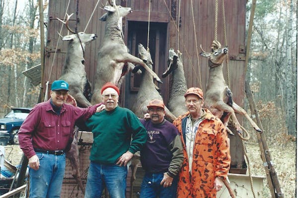 In this photo taken in the early 2000s, Rick Storck (right) is shown at hunting camp with buddies (left to right) Gary Swanson, Ed Nuquist and Dennis 