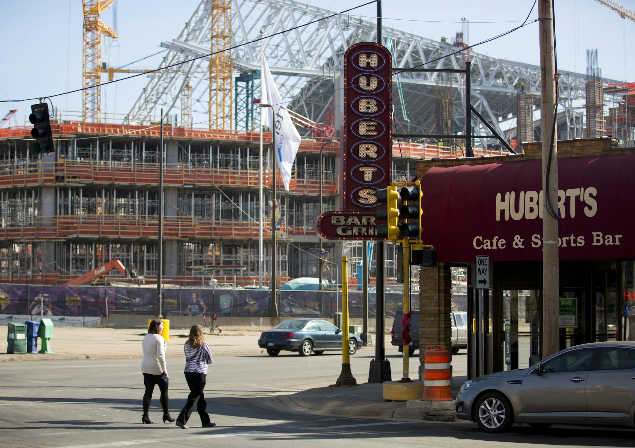 The redevelopment of a block across from the new Vikings stadium likely means the end for a Hubert's, a bar filled with sports nostalgia. ] BRIAN PETERSON ï brianp@startribune.com Minneapolis, MN - 3/13/2015