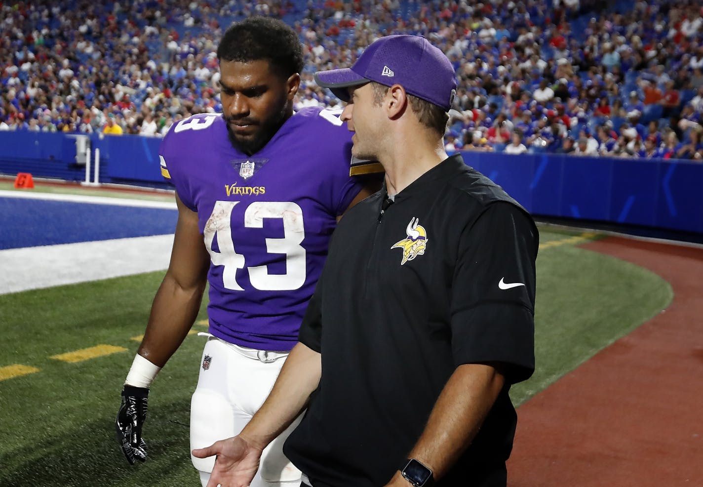 Minnesota Vikings running back Bishop Sankey (43) left Thursday's game with an injury.