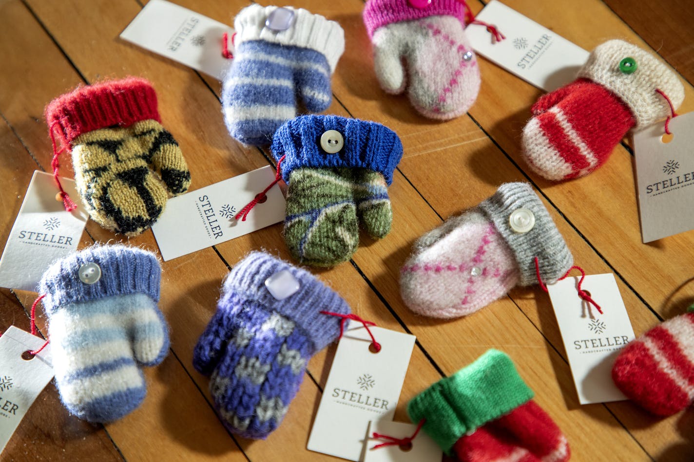 Mitten ornaments by Steller Goods. ] CARLOS GONZALEZ &#x2022; cgonzalez@startribune.com &#x2013; Minneapolis, MN &#x2013; September 11, 2019, Julie Steller who's behind Steller Goods, a local company that makes cozy mittens, hats and purses perfect for winter.