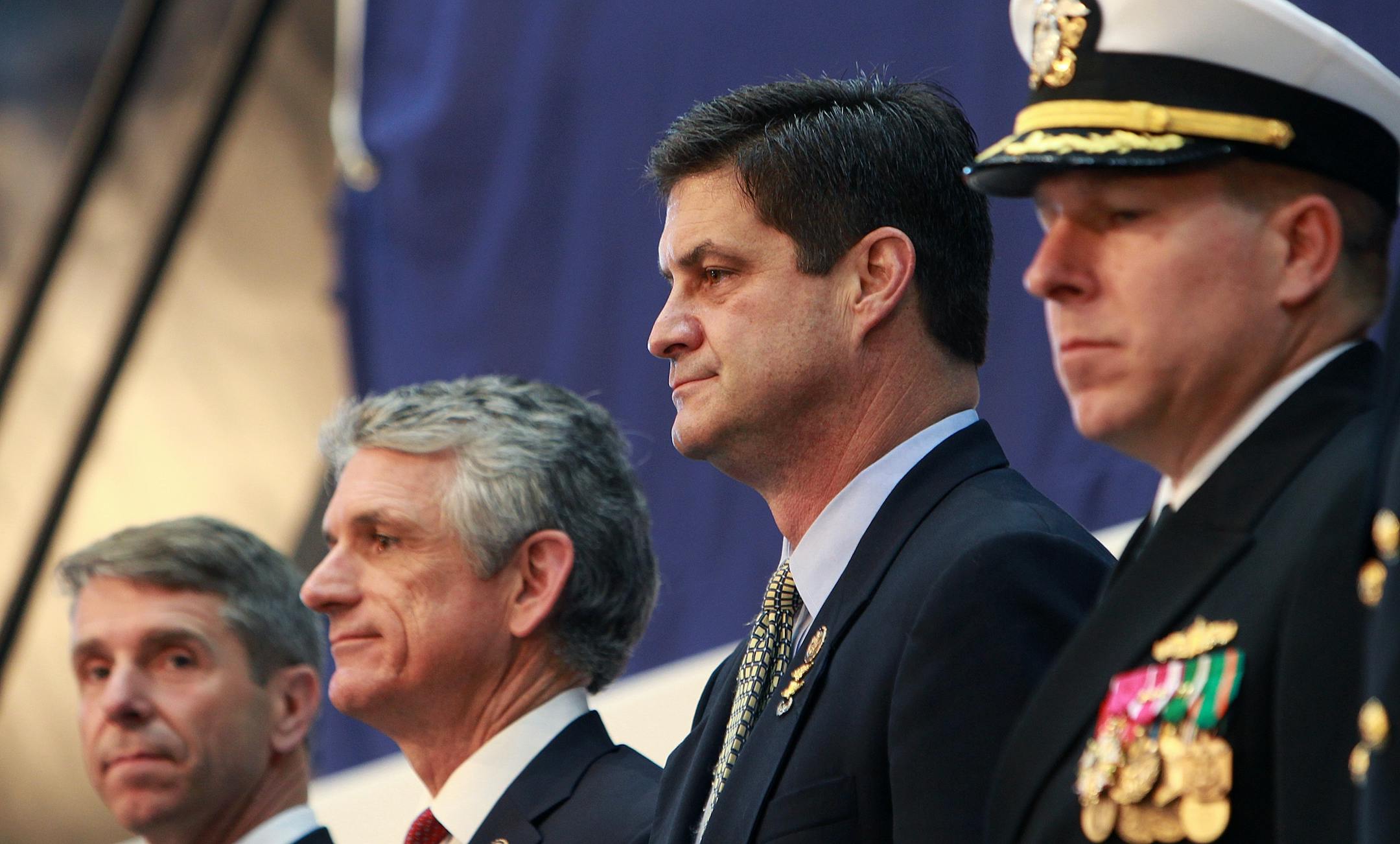 Rep. Chip Cravaack of Minnesota, second from right, attends the christening of the Virginia class submarine USS Minnesota Saturday, Oct. 27, 2012 at Newport News, Va.