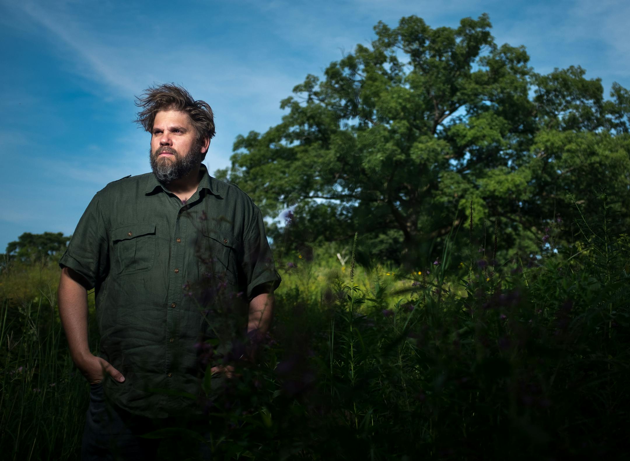 Author Peter Geye at the Eloise Butler Wildflower Garden Tuesday afternoon. ] AARON LAVINSKY ï aaron.lavinsky@startribune.com My Outdoor Life Q&A with author Peter Geye, about his love of the outdoors, how it inspires his work, how he thinks its vital for his children and more. We photograph Geye on Tuesday, August 15, 2017 at the Eloise Butler Wildflower Garden at Theodore Wirth Park in Minneapolis, Minn.