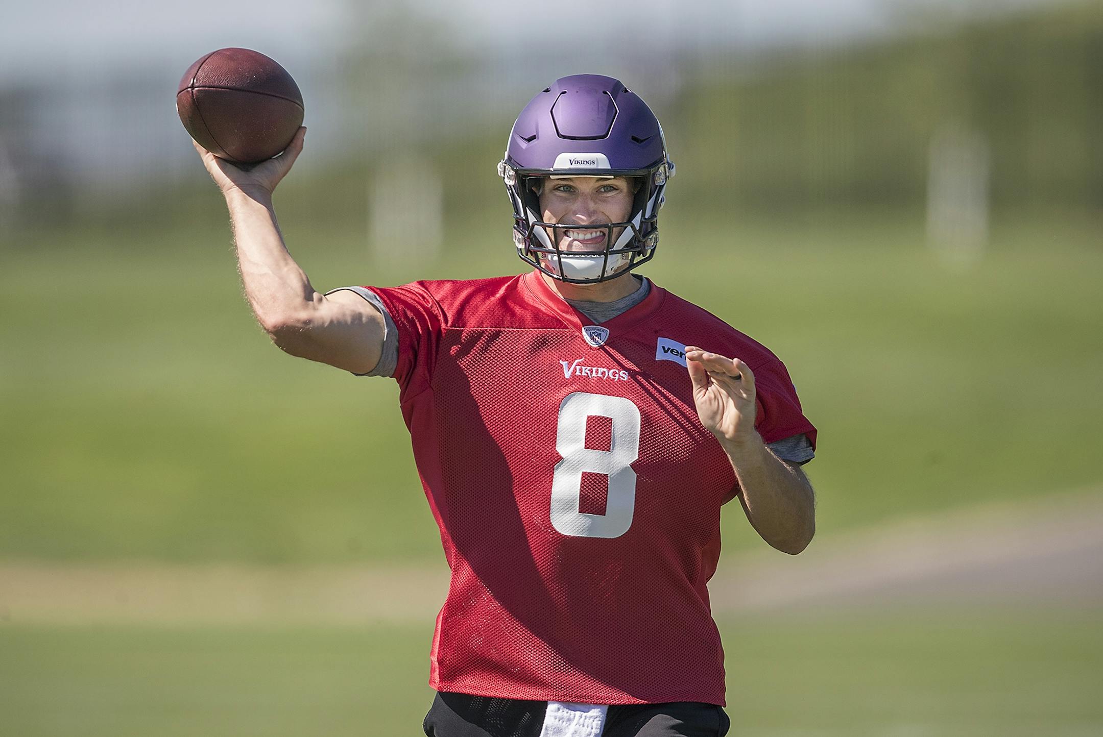 Vikings quarterback Kirk Cousins ran drills during a mandatory Vikings three-day minicamp at the TCO Performance Center, June 13, 2018 in Eagan, MN.