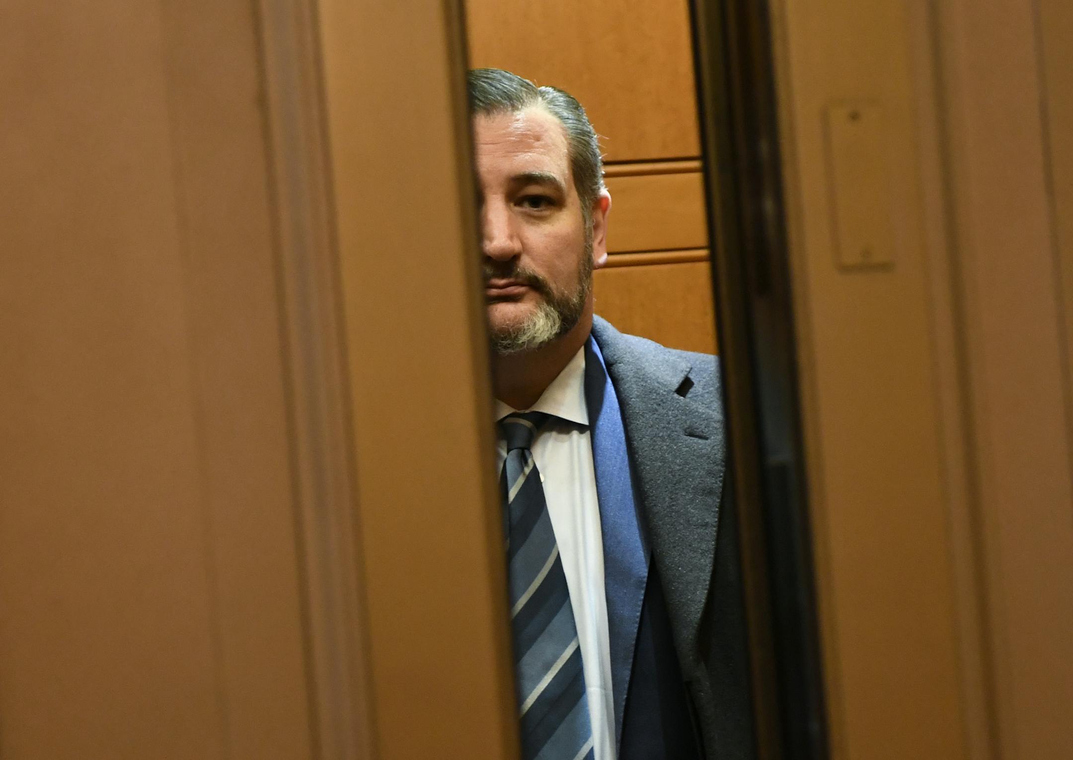 Sen. Ted Cruz, R-Texas, gets in to an elevator on Capitol Hill in Washington, Wednesday, Feb. 5, 2020. (AP Photo/Susan Walsh)
