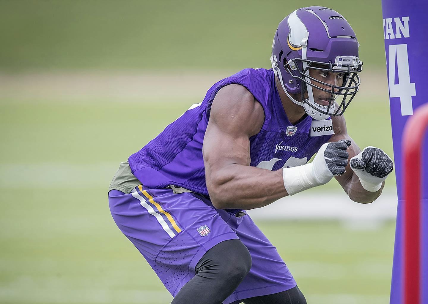 Defensive end Danielle Hunter took to the field for the first day of mandatory Vikings three-day minicamp at the TCO Vikings Performance Center, Tuesday, June 12, 2018 in Eagan, MN.