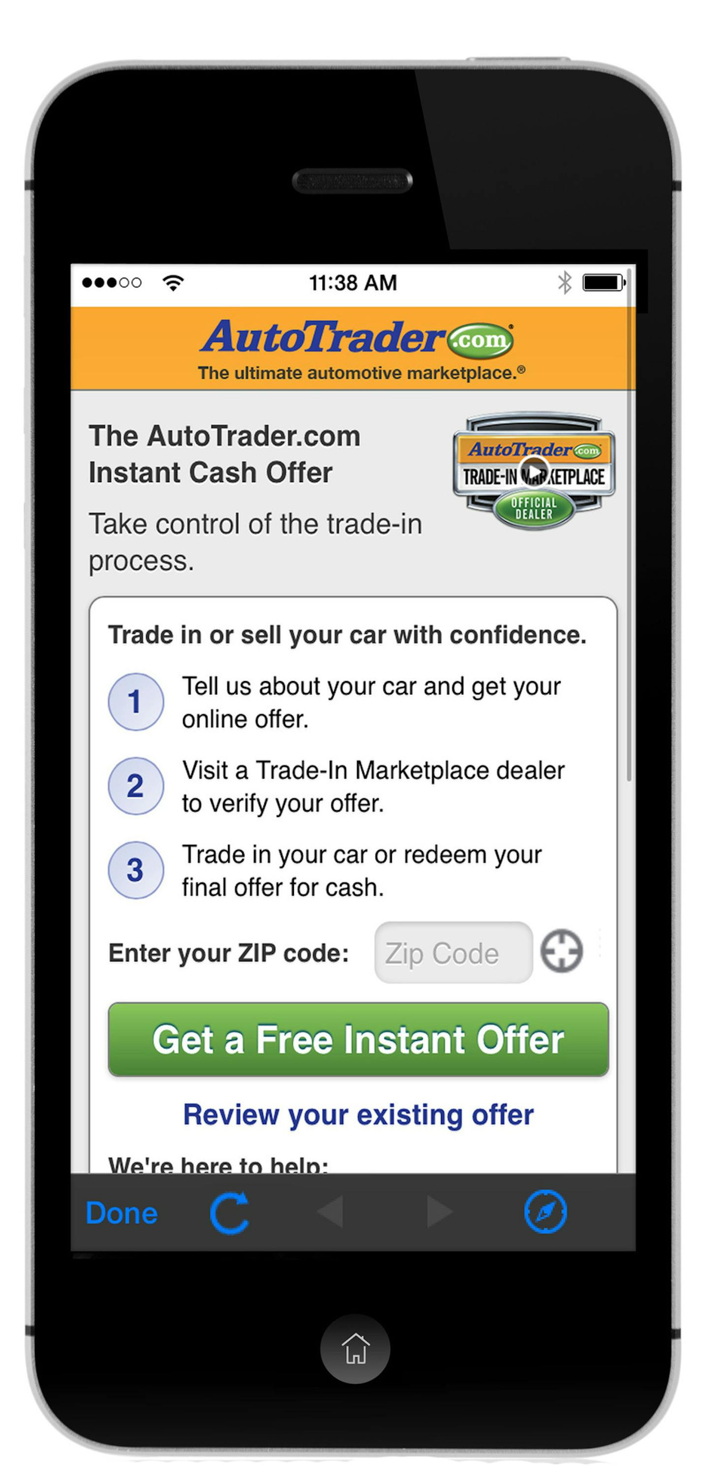 Consumers can now generate a Trade-In Marketplace Instant Cash Offer via their mobile phones through the AutoTrader.com mobile site or through the AutoTrader.com apps for iPhones and Android smartphones. (PRNewsFoto/AutoTrader.com)