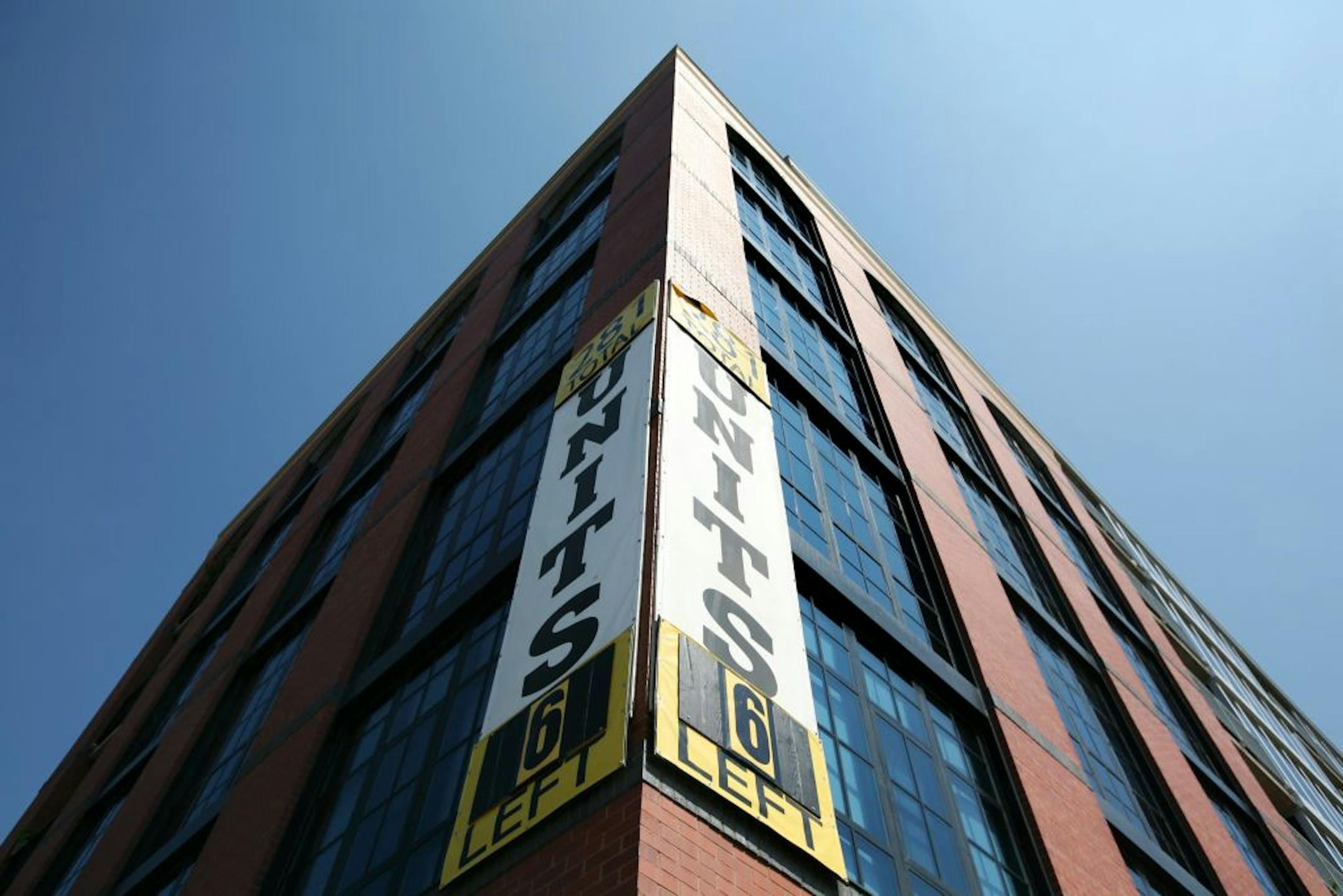 Though a sign says 6 units remain, the figure is likely lower according to a sales agent at the Bridgewater Lofts building in downtown Minneapolis August 24, 2012.