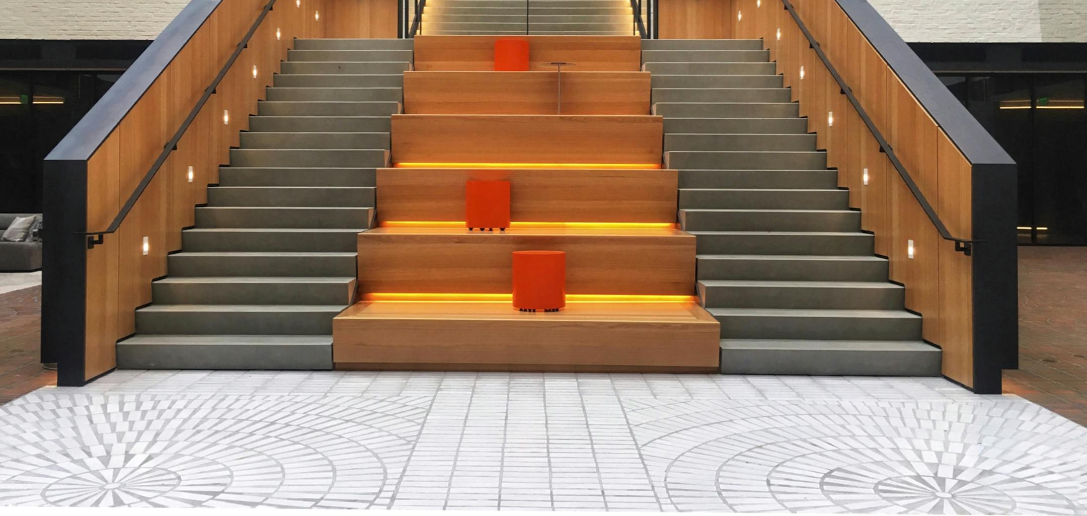 The TCF atrium has been brightened up for a new decade. You can sit on the steps ... or sit on the chairs.