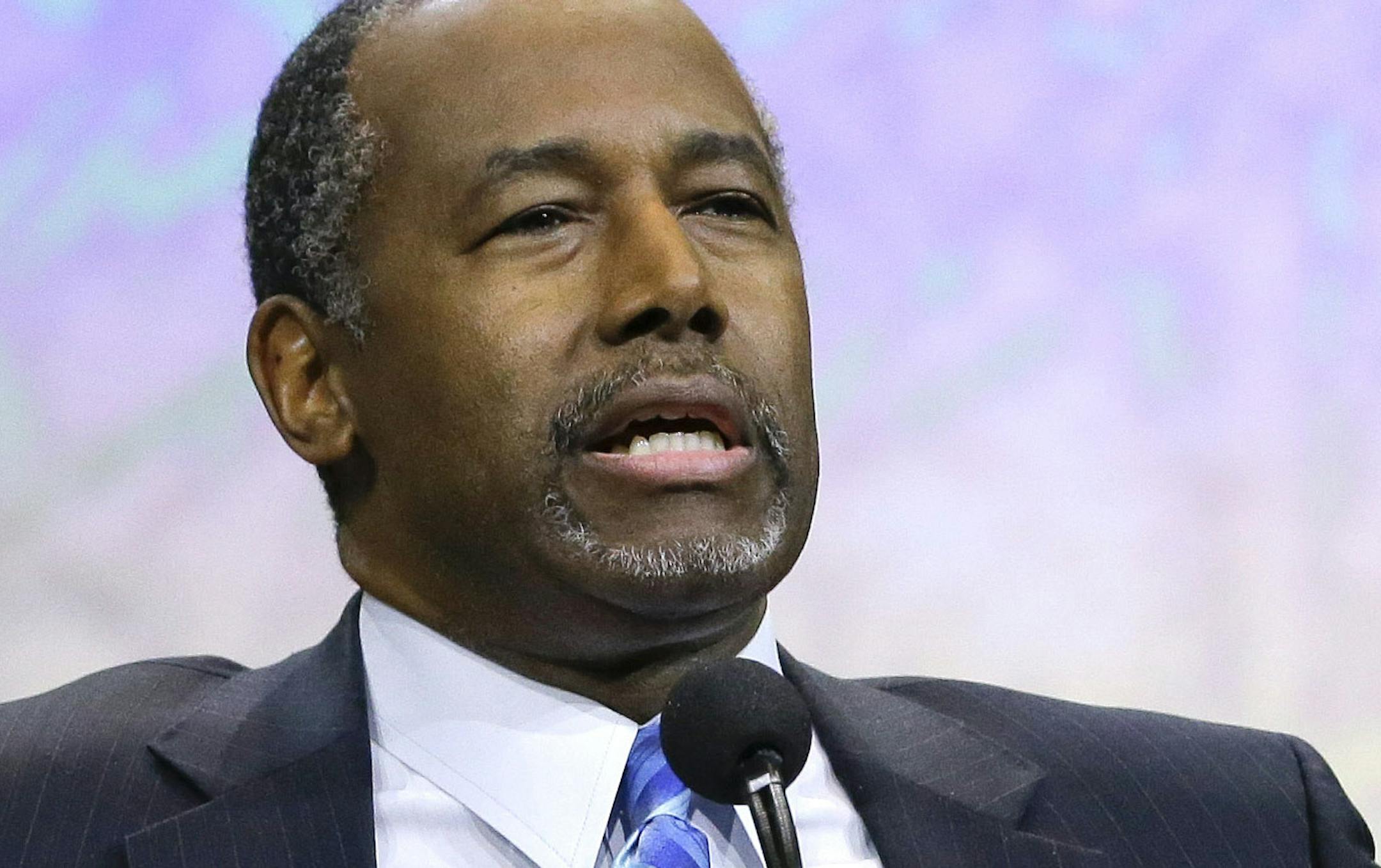 Dr. Ben Carson speaks at the National Rifle Association convention Friday, April 10, 2015, in Nashville, Tenn. (AP Photo/Mark Humphrey)