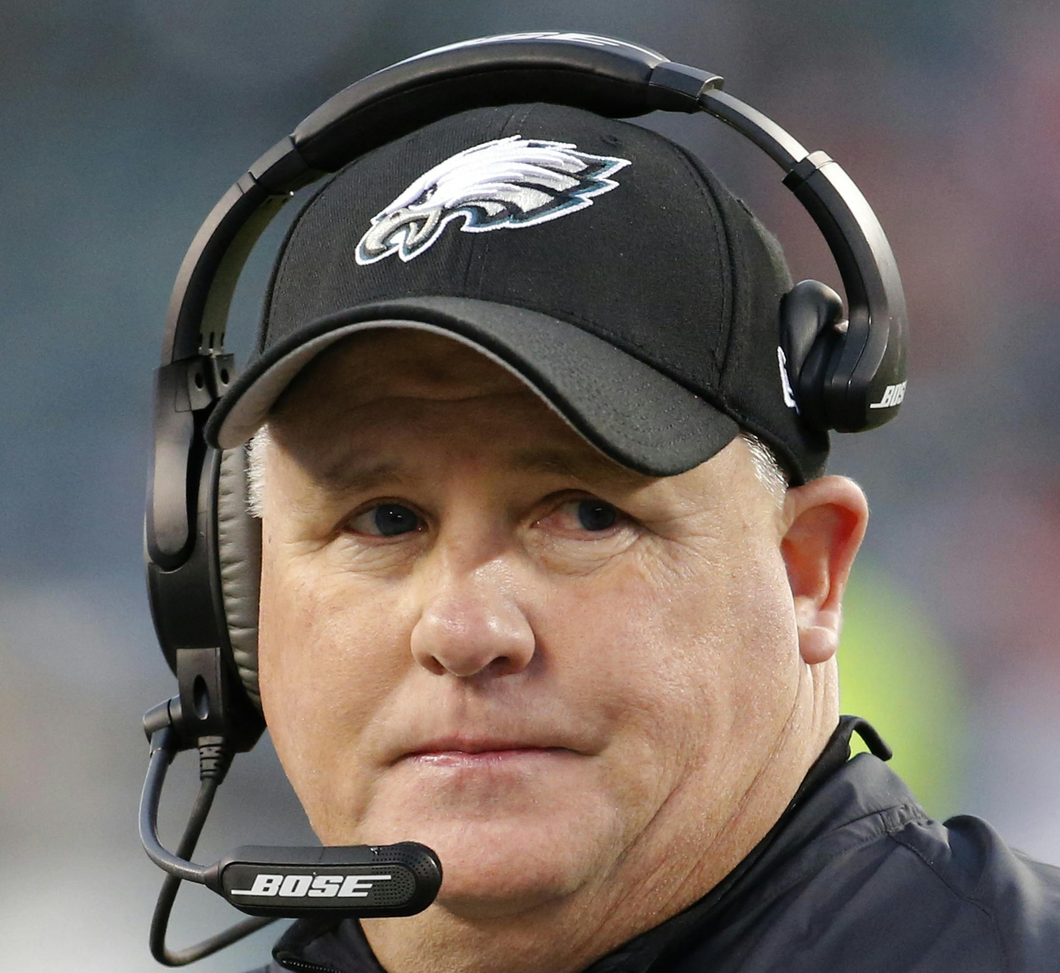 Philadelphia Eagles head coach Chip Kelly walks the sidelines during the second half of an NFL football game against the Tampa Bay Buccaneers, Sunday, Nov. 22, 2015, in Philadelphia. (AP Photo/Julio Cortez)
