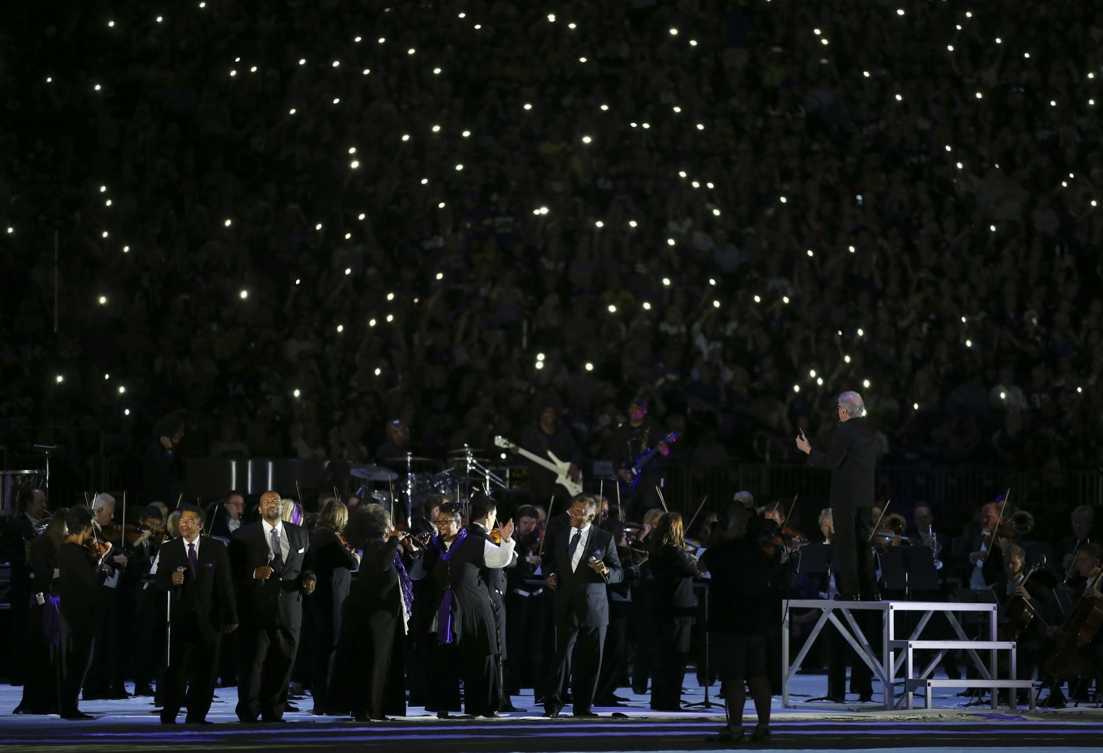 The Steeles sang Prince's Purple Rain with the New Power Generation and the Minnesota Orchestra during the halftime concert.
