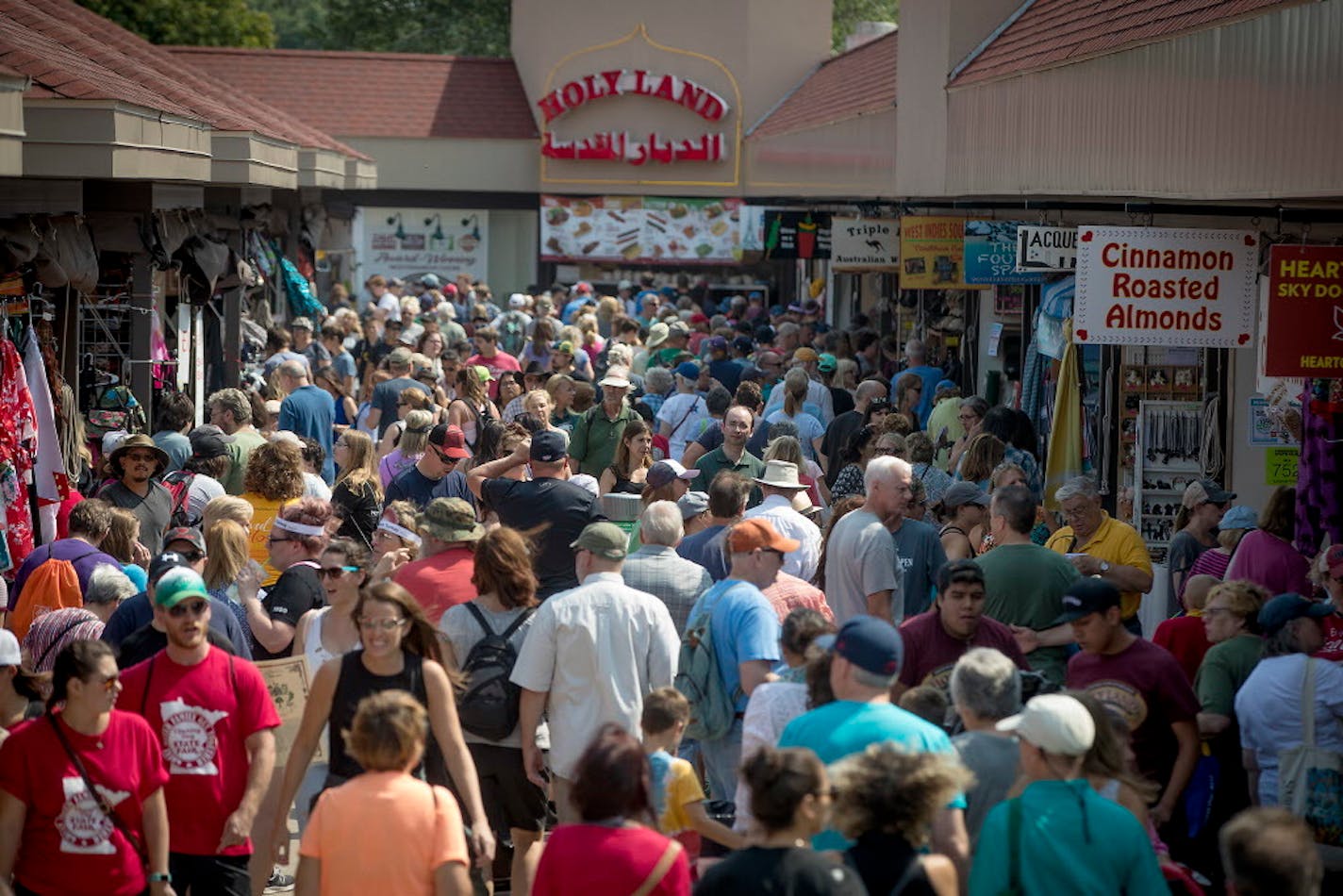 Crowds jammed the Minnesota State Fair's International Bazaar on opening day.