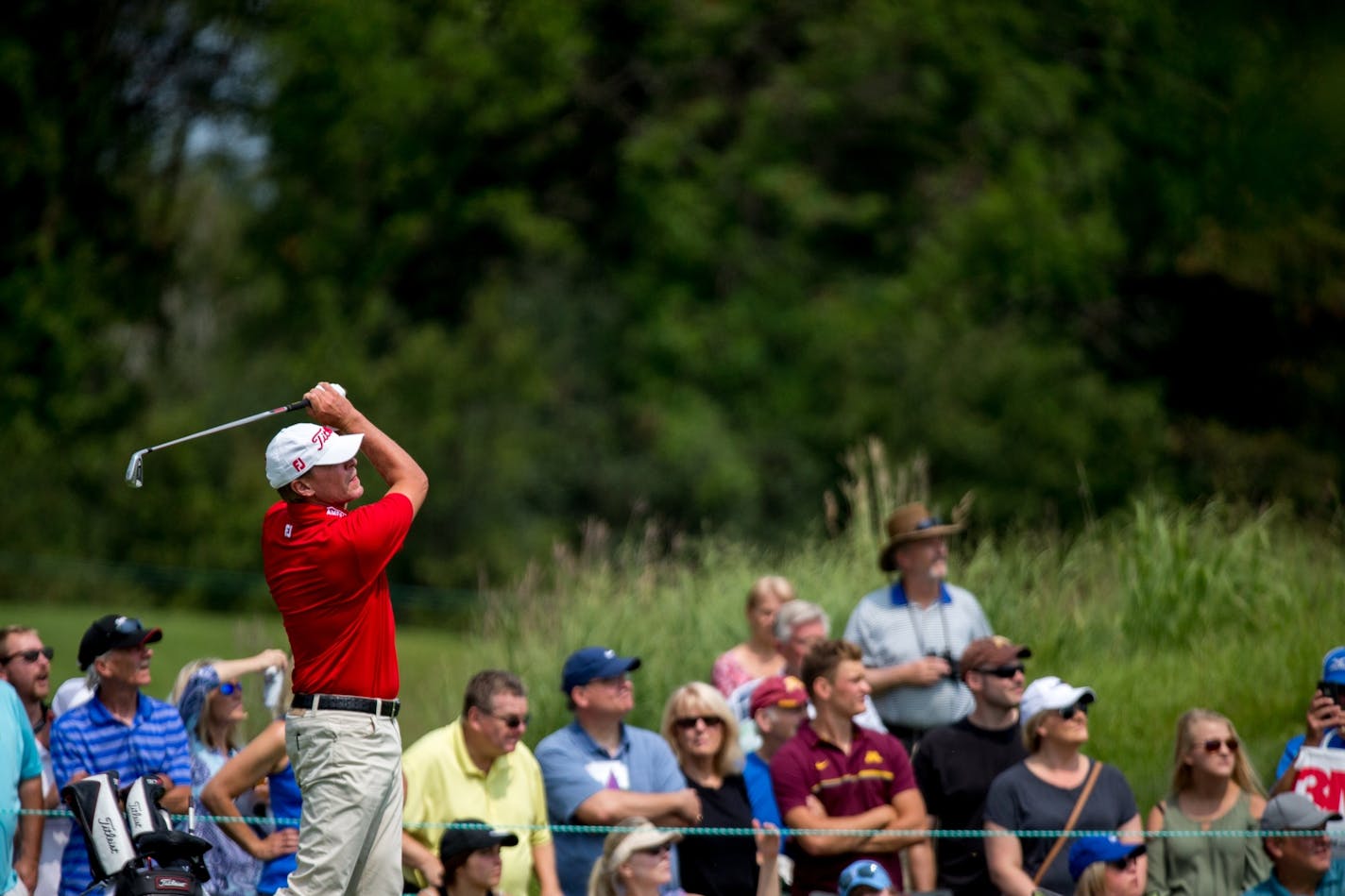 Steve Stricker tees off on the 13th hole during round two of the 3M Championship at TPC Twin Cities last year.