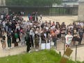 Students held a walkout protest in support of Palestinians on Monday afternoon at Highland Park High in St. Paul.