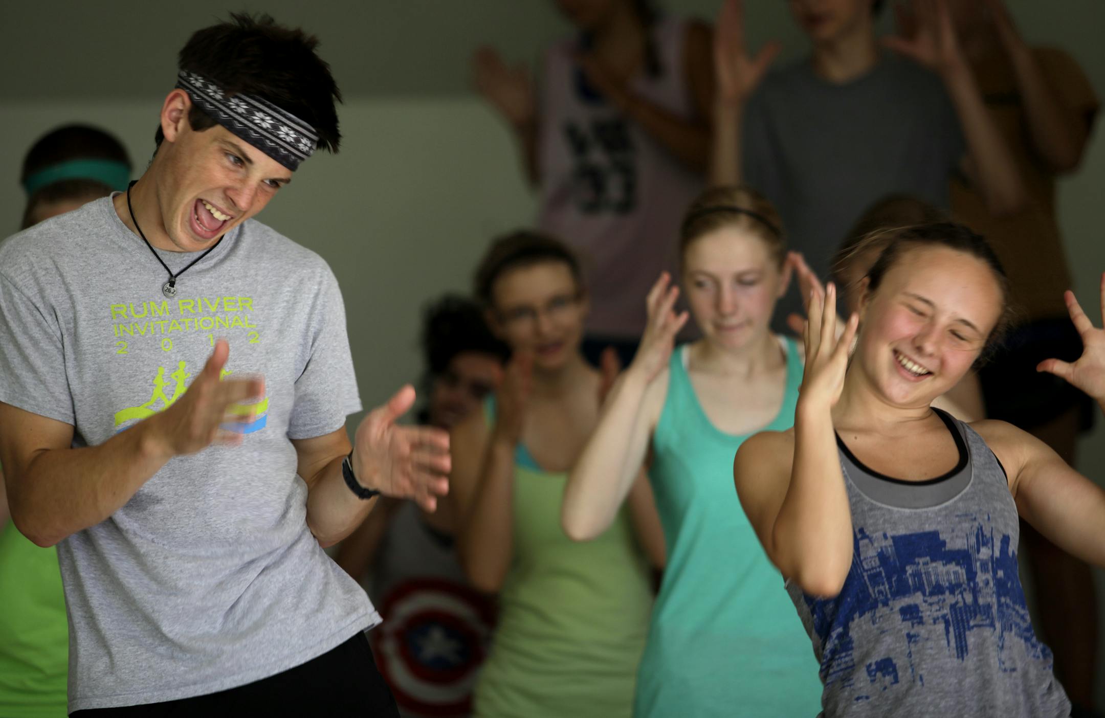 Evan Bonneson (left) and Annie Hoffman practiced in preparation for the "Arts-In" show, for the Washington County Fair in Lake Elmo, MN. on July 16, 2013. ] JOELKOYAMA‚Ä¢joel koyama@startribune July 12, 2013. ] JOELKOYAMA‚Ä¢joel koyama@startribune An "Arts-In" camp will be preparing skits, painting art work, rehearsing music, etc., in preparation for Washington County Fair. Camp also is open Monday, although there might be more to see on Tuesday. This is the cen