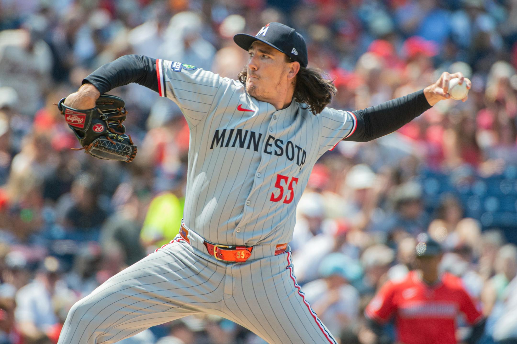 Minnesota Twins relief pitcher Kody Funderburk pitches against the Cleveland Guardians during the fifth inning on Aug. 3 in Cleveland.