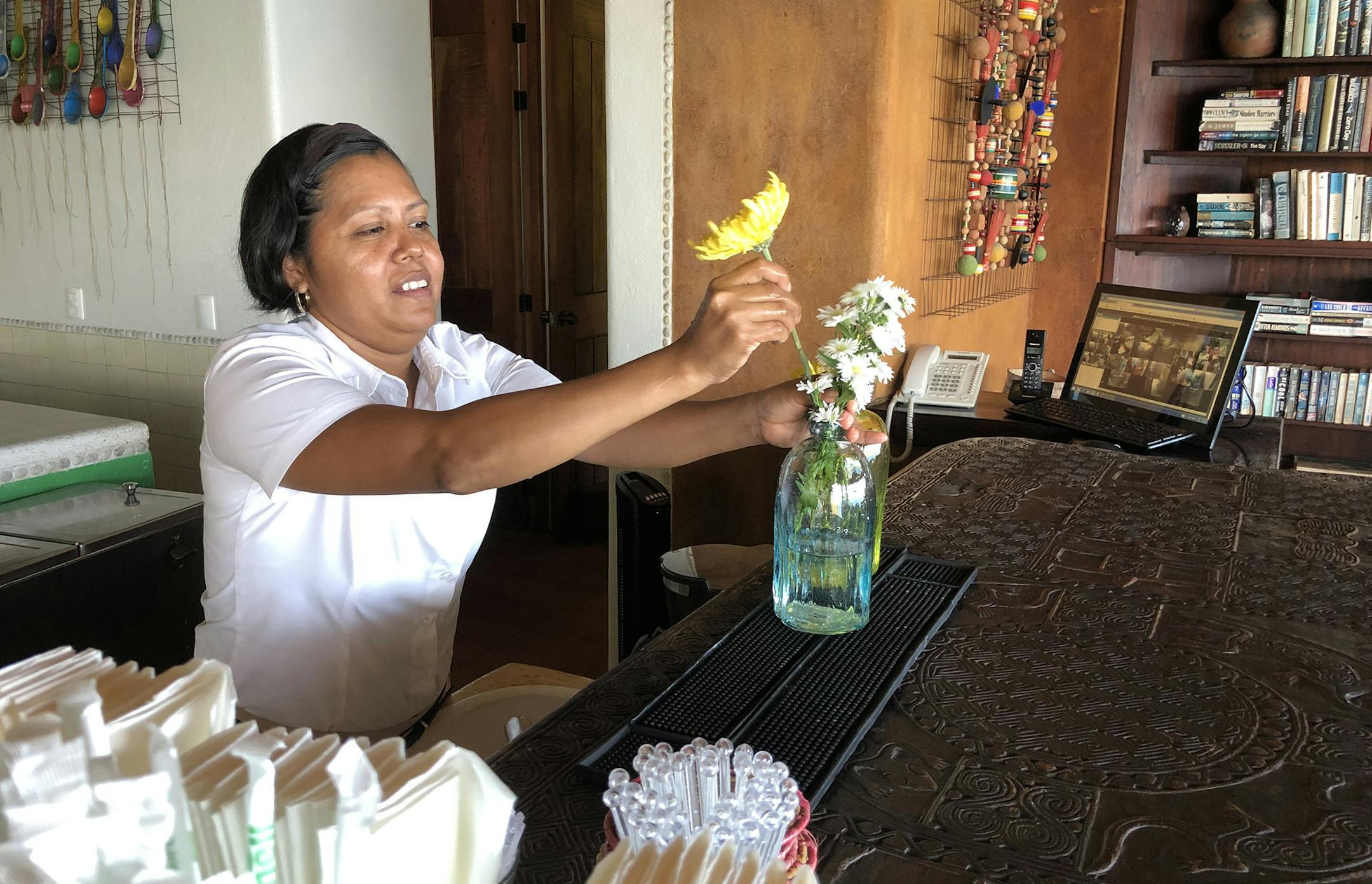 The team at the Amuleto hotel in Zihuatanejo, Mexico, take hospitality to a new level, including Viviana's floral arrangements on July 19, 2019. (Tim Schnupp/Tribune News Service/TNS) ORG XMIT: 1378399