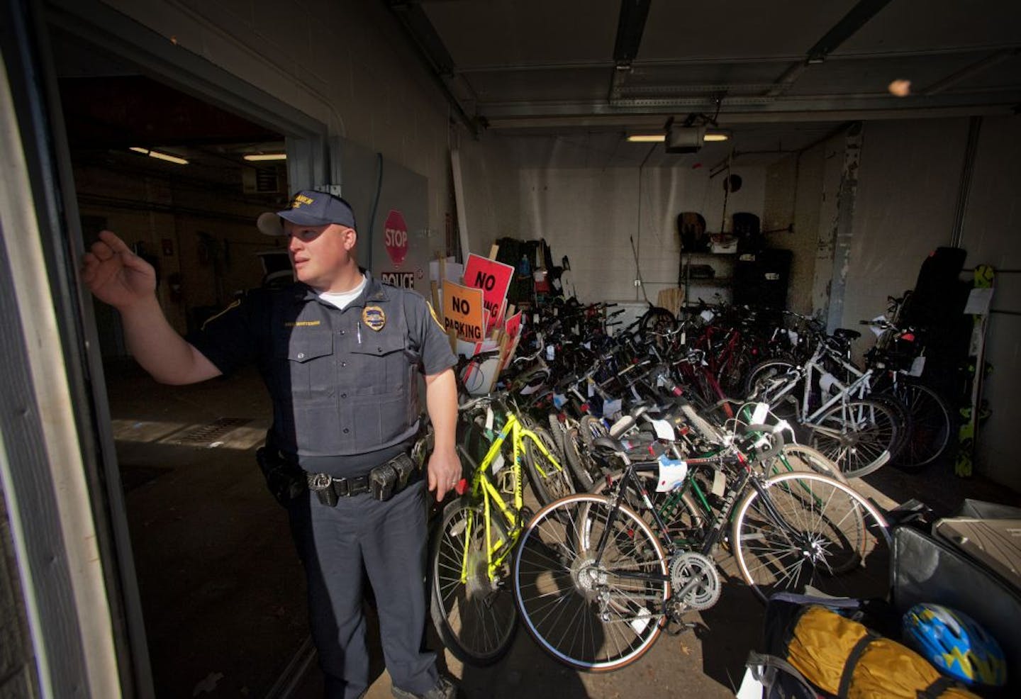 Deephaven Police Sgt. Chris Whiteside would like to get these bicycles back to their owners and get them out of the police department garage where a squad car is usually kept. The gear was confiscated from Gear Doctors which went out of business leaving customers without equipment or cash owed to them. Friday, October 12, 2012