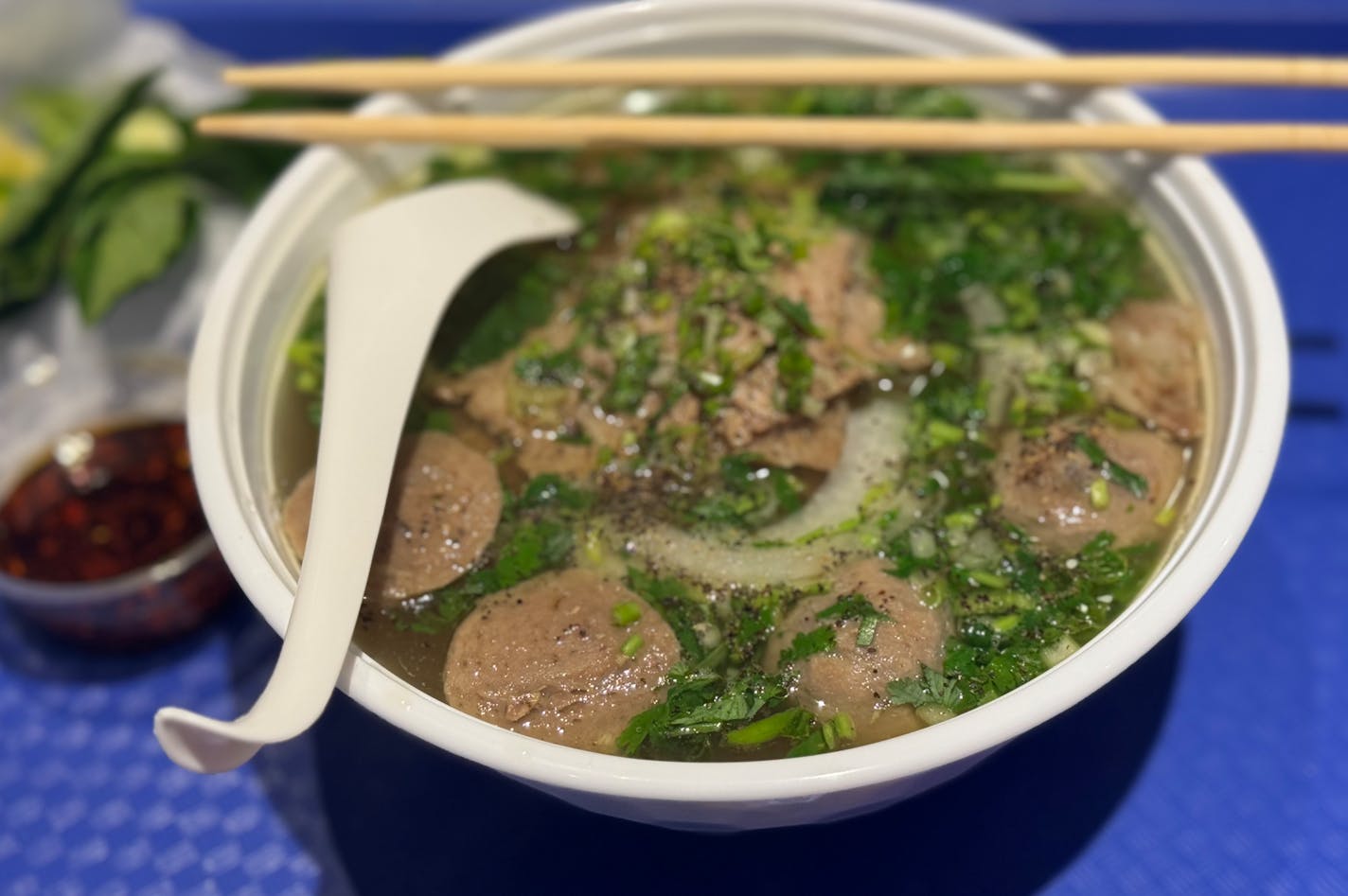 The beef pho at Asian Max in the downtown Minneapolis skyway comes with beef meatballs and brisket.