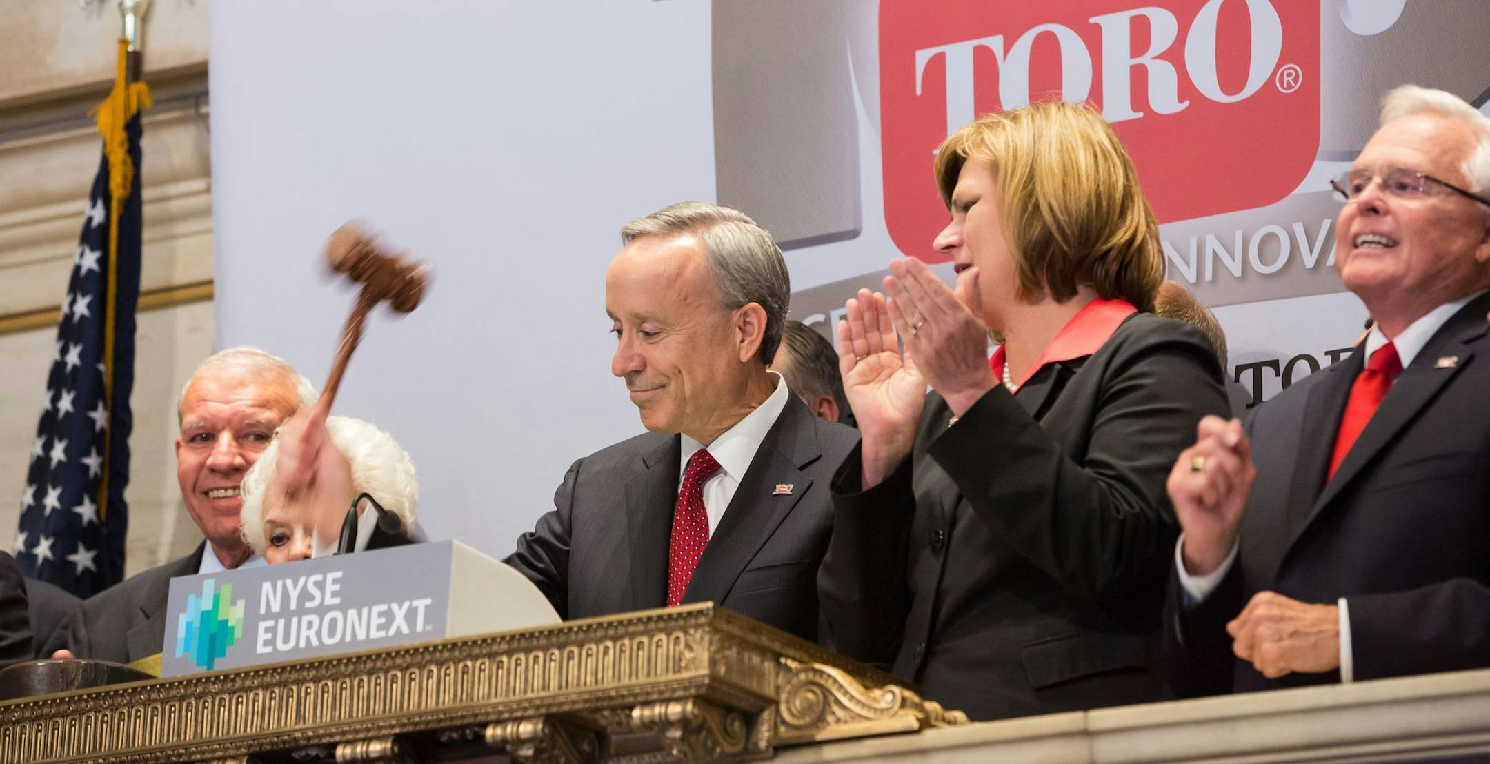 NEW YORK, NY ‚Äì MAY 28: The Toro Company Chairman and CEO Michael J. Hoffman rings the Closing Bell at the New York Stock Exchange on May 28, 2014 in New York City. (Photo by Dario Cantatore/NYSE Euronext)