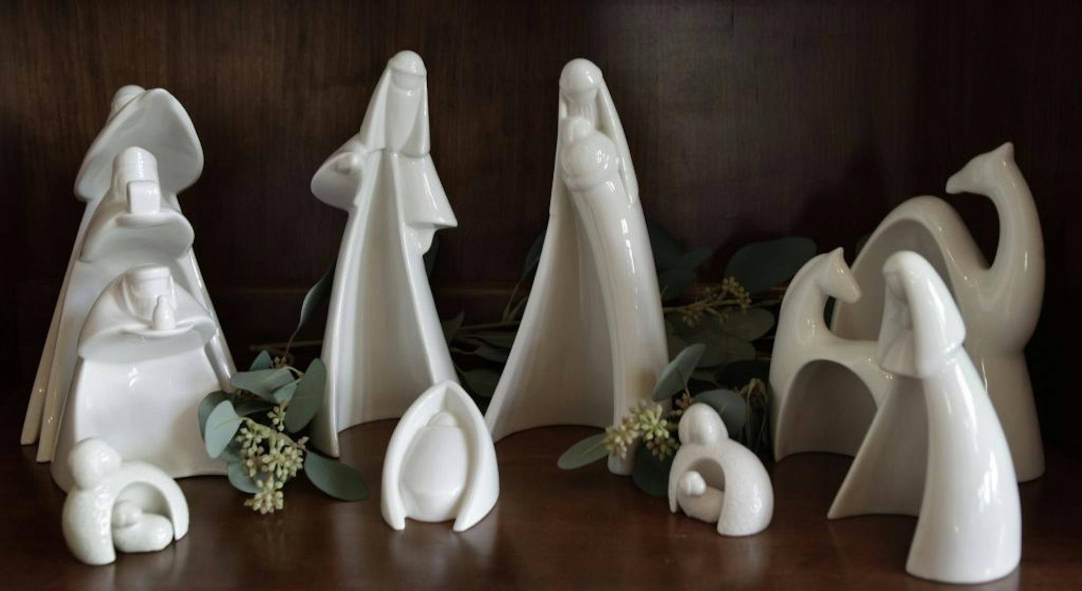 Collector Kathleen Putrah has hundreds of creches from many countries, including this modern, minimalist one displayed in her living room.