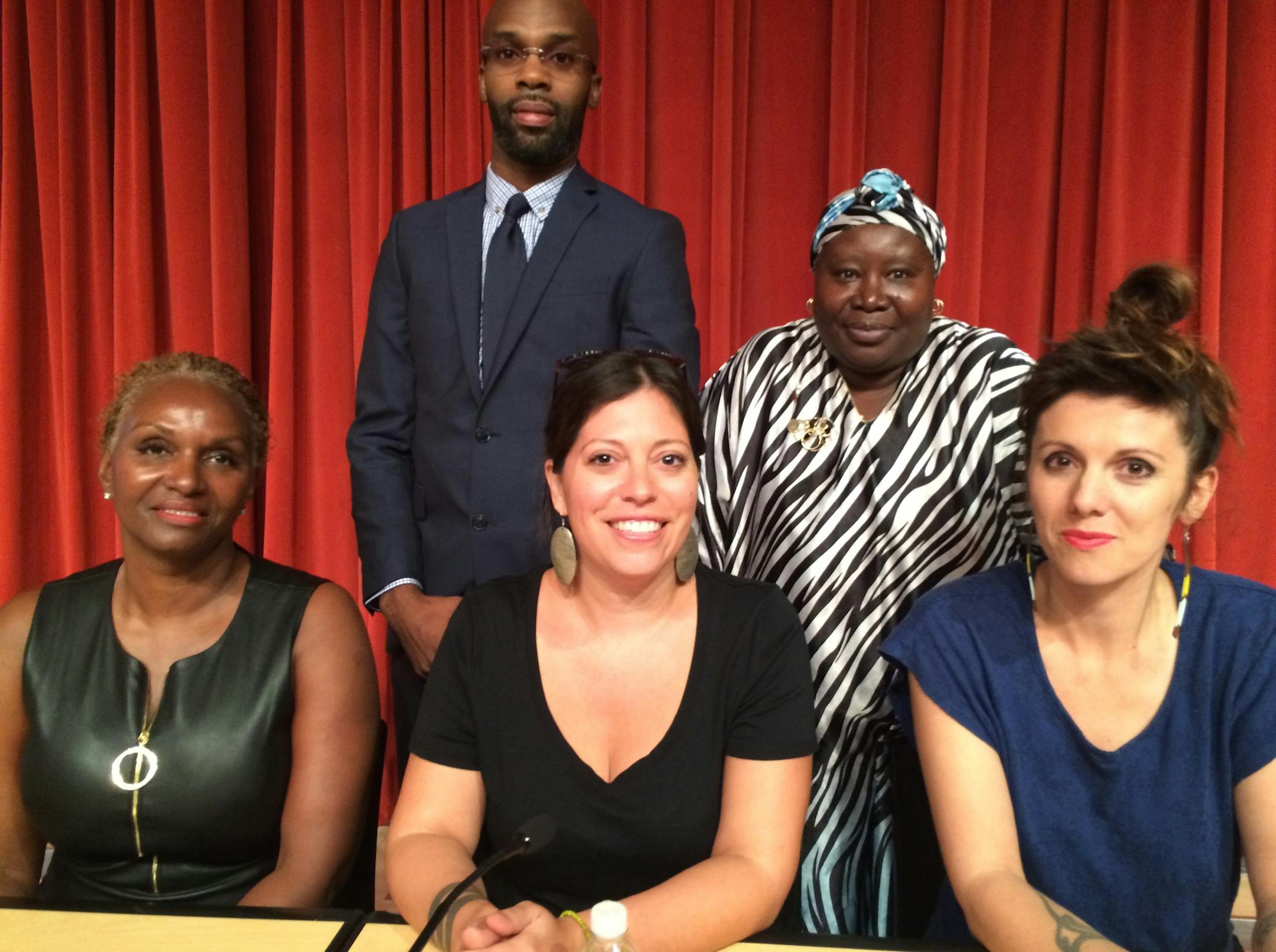 A panel of grassroots Minneapolis entrepreneurs who've been in business two-to-16 years addressed the Entrepreneur Expo at Minneapolis Central Library in September. They are (clockwise from left) Gloria Freeman, founder of Olu's Home and Olu's Center; Lamont Bowens, founder of Bowens Companies general contractor; Vicie Williams, founder of Sister Chris's Fruit Flavored Products; Greta McLain and Candida Gonzalez; founders of GoodSpace Murals.