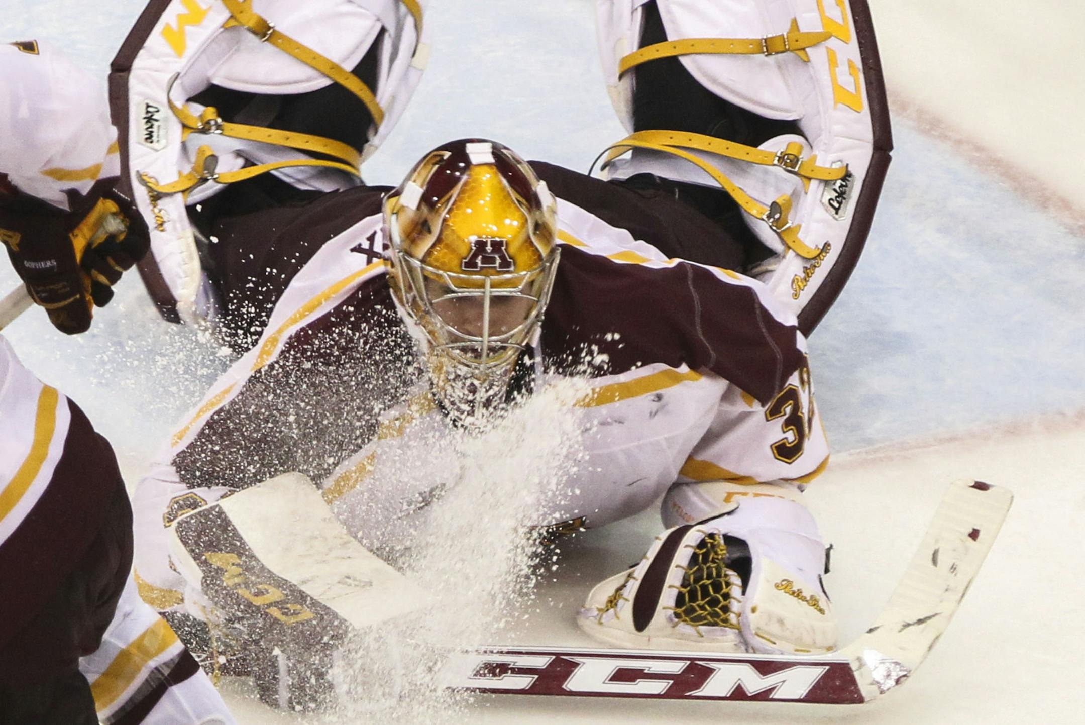 University of Minnesota Gophers' goalie Adam Wilcox makes a save against Bemidji State during the third period of the Gophers 5-2 win at Mariucci Arena on the University of Minnesota campus Friday, Oct. 24, 2014, in Minneapolis, MN.](DAVID JOLES/STARTRIBUNE)djoles@startribune.com Gophers men vs. Bemidji State in men's hockey at Mariucci Arena on the University of Minnesota campus Friday, Oct. 24, 2014, in Minneapolis, MN.