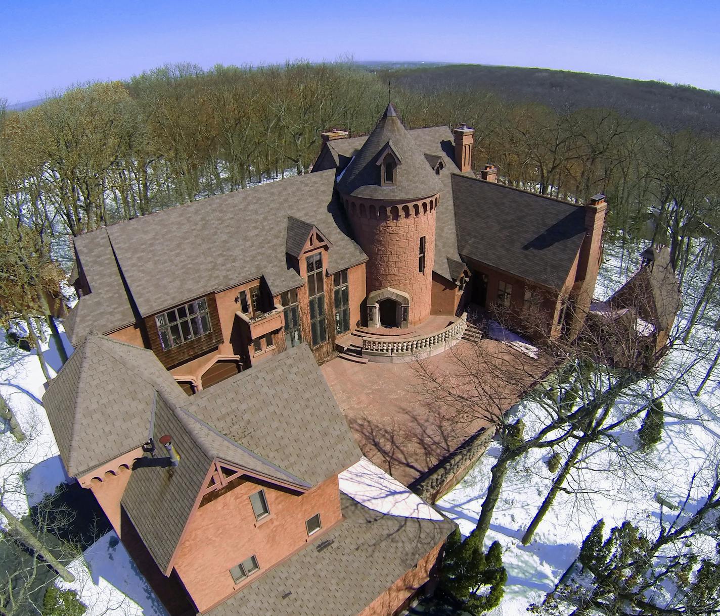 Aerial view, German castle in Eagan