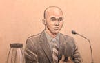 A courtroom sketch depicts former Minneapolis police officer Mohamed Noor on the witness stand Thursday.