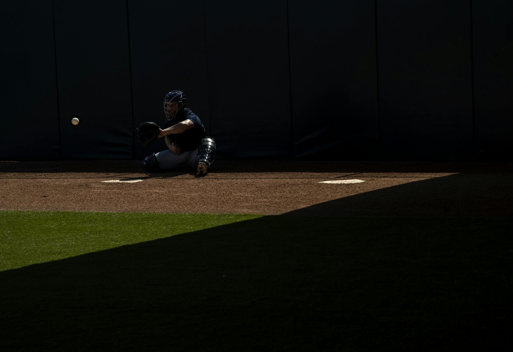Minnesota Twins catcher Ryan Jeffers caught in the bullpen on Tuesday.