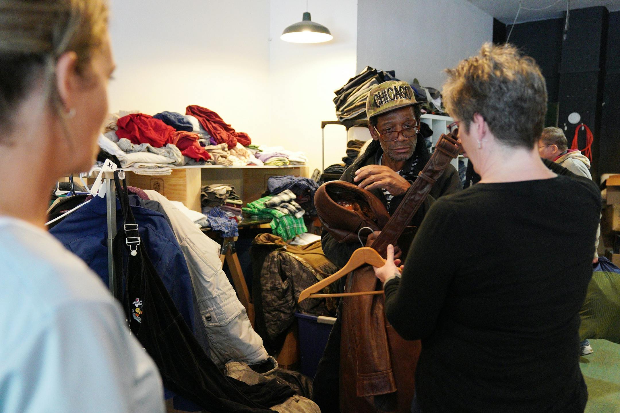 Veteran Willie Evans got a coat for the upcoming winter in Tom McKenna's organization Every Third Saturday.