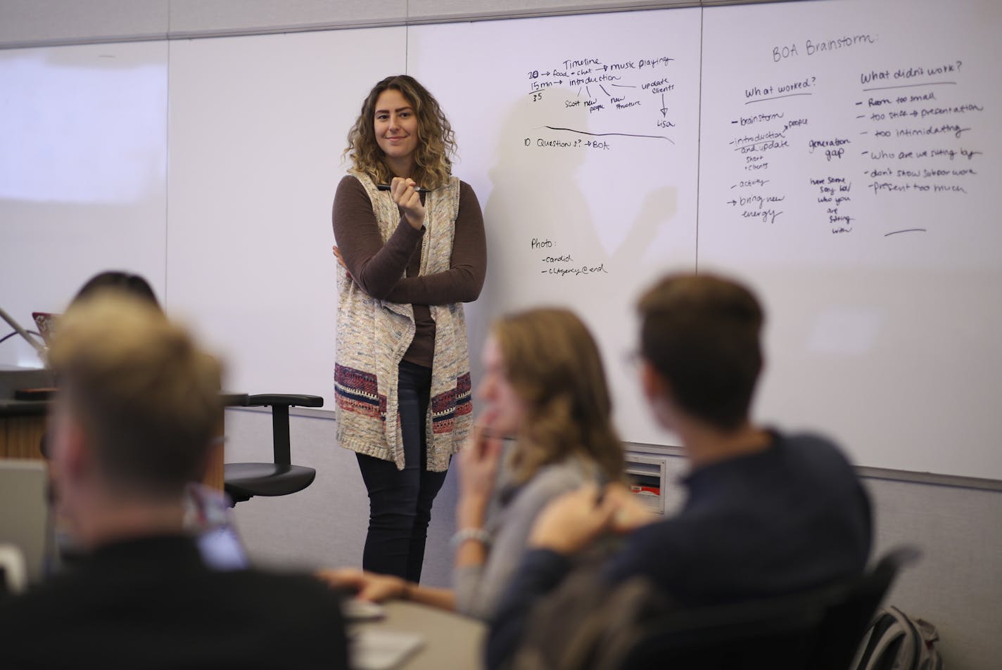 CLAgency managing director Audra Weigand, standing, led a meeting where agency leadership brainstormed how to structure an upcoming breakfast gathering with industry professionals. ] JEFF WHEELER &#xef; jeff.wheeler@startribune.com In the University of Minnesota's College of Liberal Arts (CLA) students use an independent lab to stage their own creative ad agency complete with pitches, design mockups and paying clients. The CLAgency is looking to become independent outside of the University of Mi