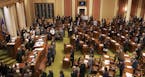 Minnesota State House representatives stood for the Pledge of Allegiance at the start of the legislative session Tuesday, Feb. 11, 2020 at the State C