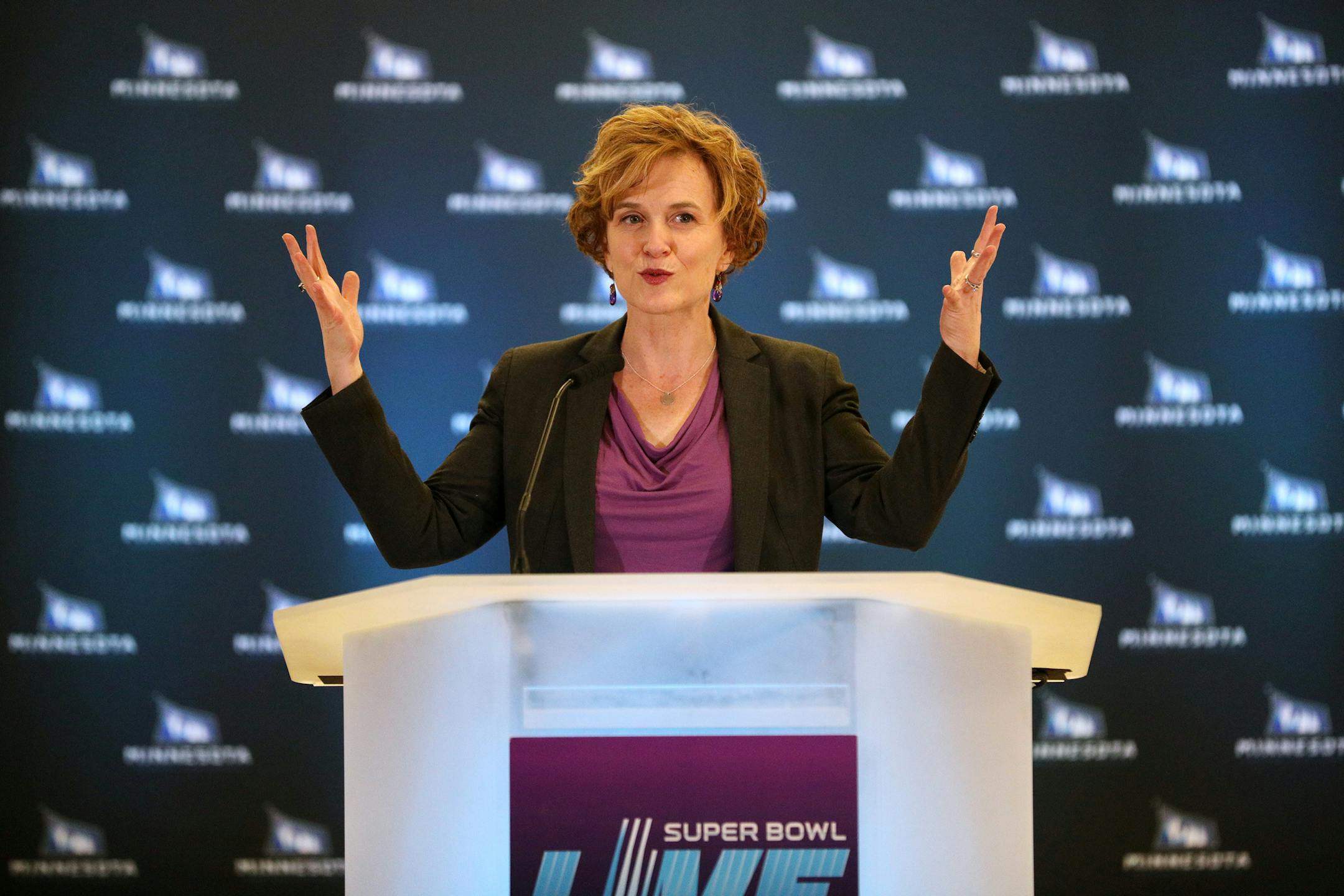 Mayor Betsy Hodges spoke before introducing Jimmy "Jam" Harris and Terry Lewis to announce the first of multiple music acts that will be on the free concert stage at Super Bowl Live. ] ANTHONY SOUFFLE &#xef; anthony.souffle@startribune.com Jimmy "Jam" Harris and Terry Lewis arrived at last to announce the first of multiple music acts that will be on the free concert stage at Super Bowl Live Friday, Dec. 1, 2017 at the Super Bowl Crew 52 headquarters in downtown Minneapolis.