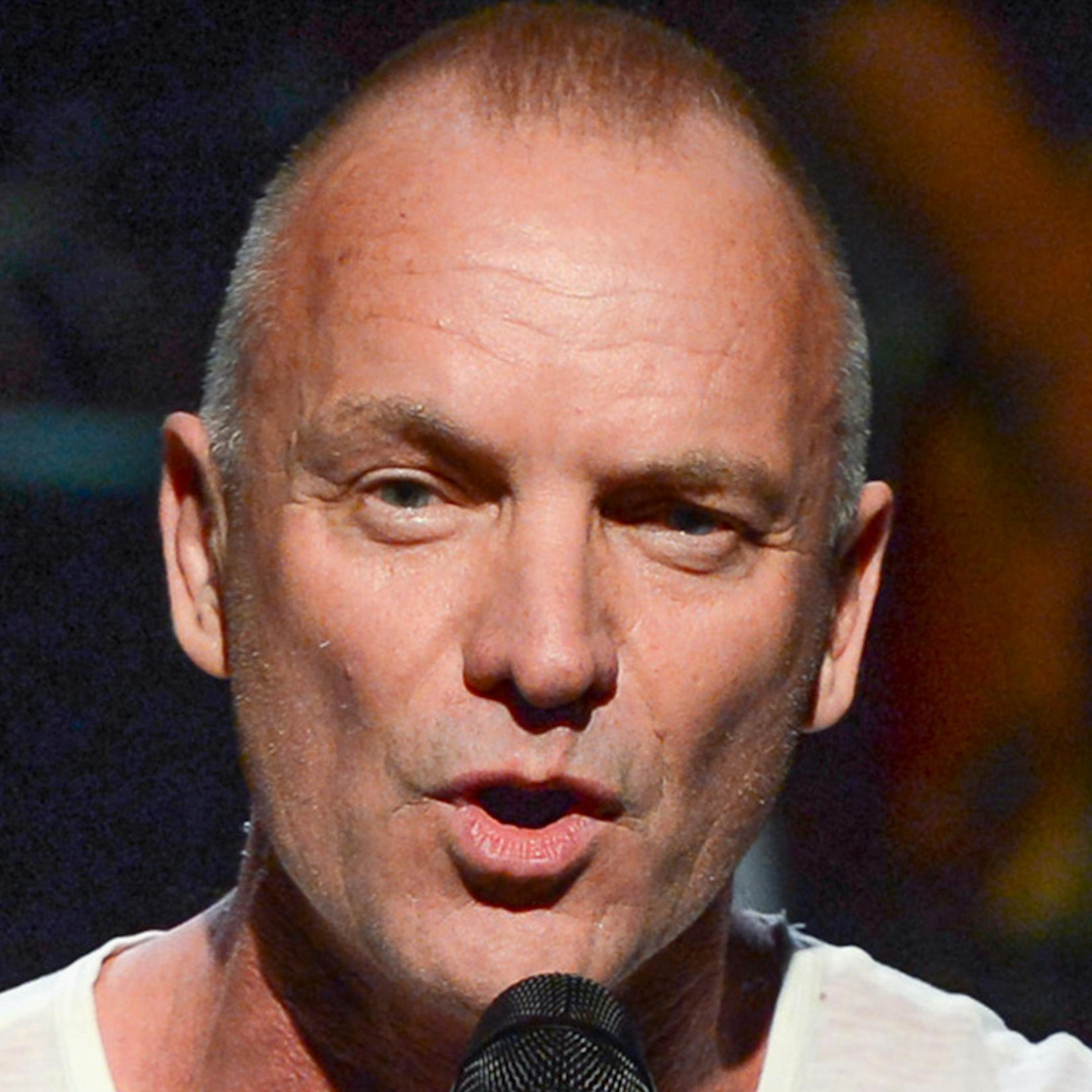 Singer Sting performs "An Evening With Sting: The Last Ship" at The Public Theater on Wednesday, Sept. 25, 2013, in New York. Sting's performance is a benefit for The Public Theater. (Photo by Evan Agostini/Invision/AP)