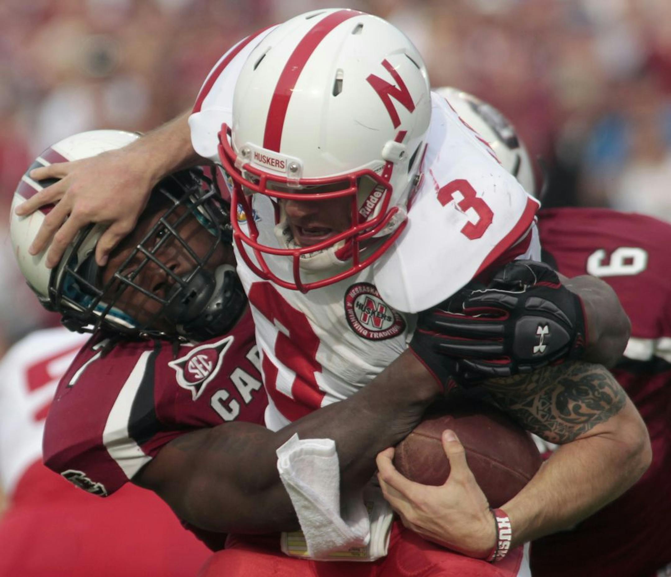 South Carolina's Jadeveon Clowney sacked Nebraska's Taylor Martinez.