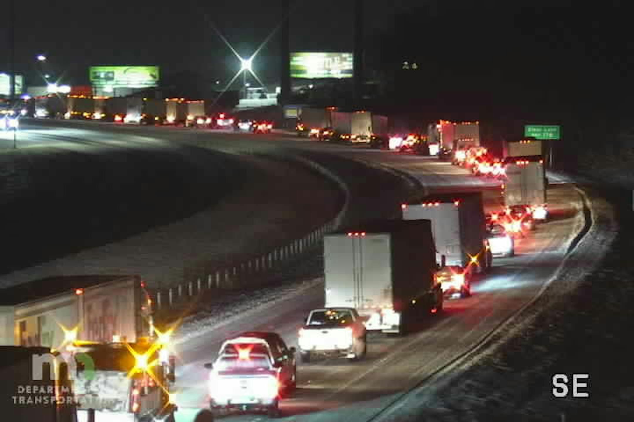 Traffic was at a standstill on eastbound I-94 near Clearwater, Minn. after a semitrailer truck crashed and blocked all lanes of the freeway early Wednesday.